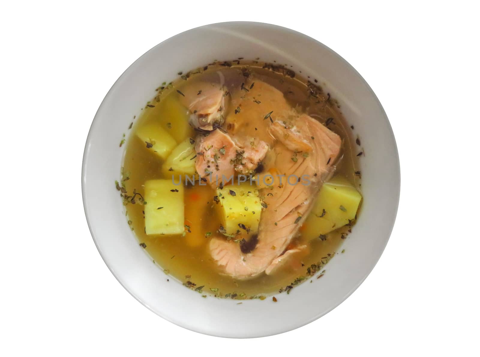 Fish soup isolated on white. Clipping Path included.