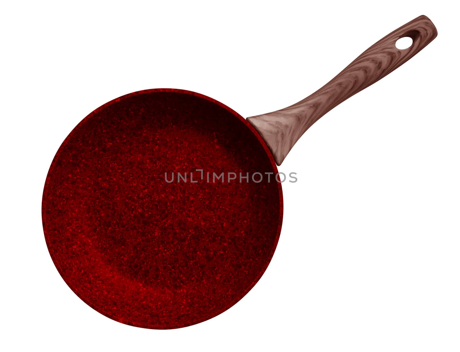 Red Stone Coated Frying Pan isolated on white. Clipping Path included.