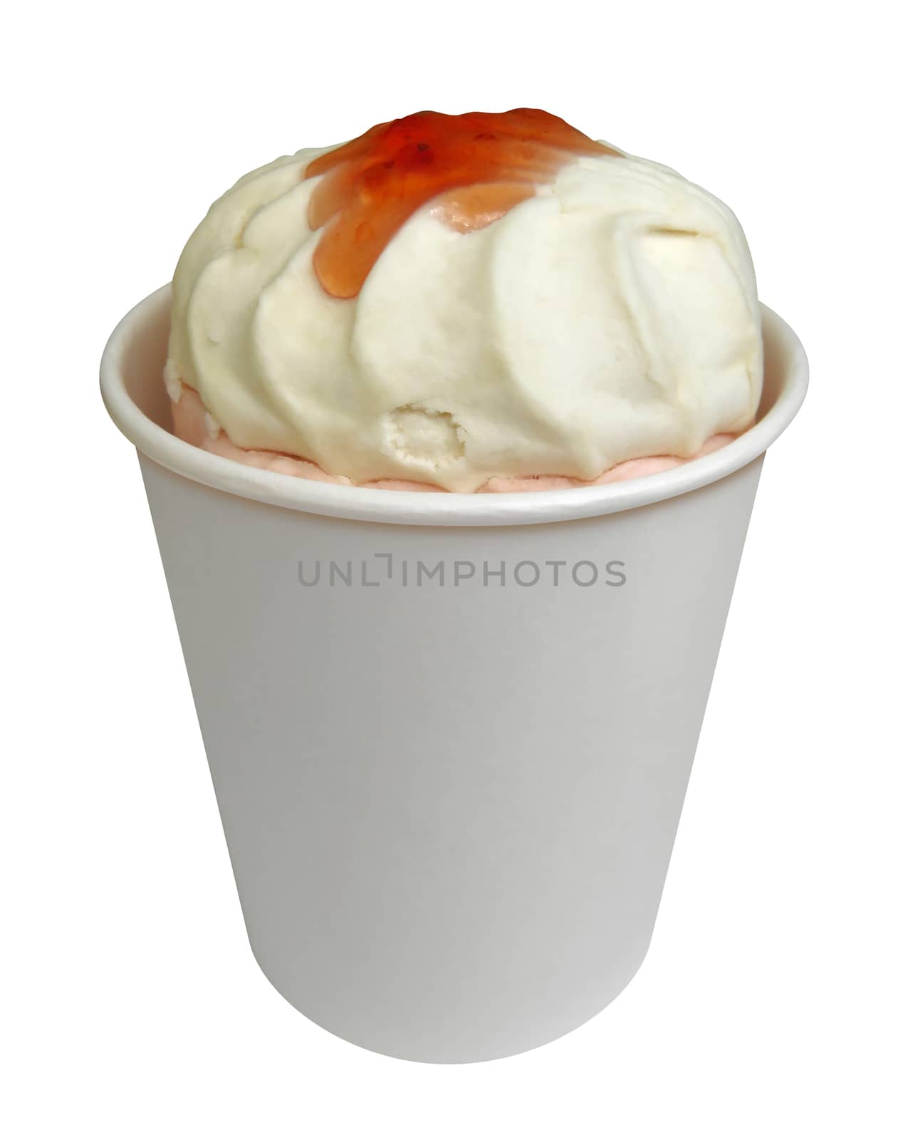 Ice cream in paper cup isolated on white background. Clipping Path included.