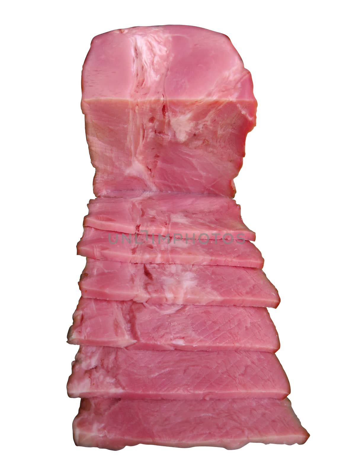 Ham slices isolated on white background. Clipping Path included