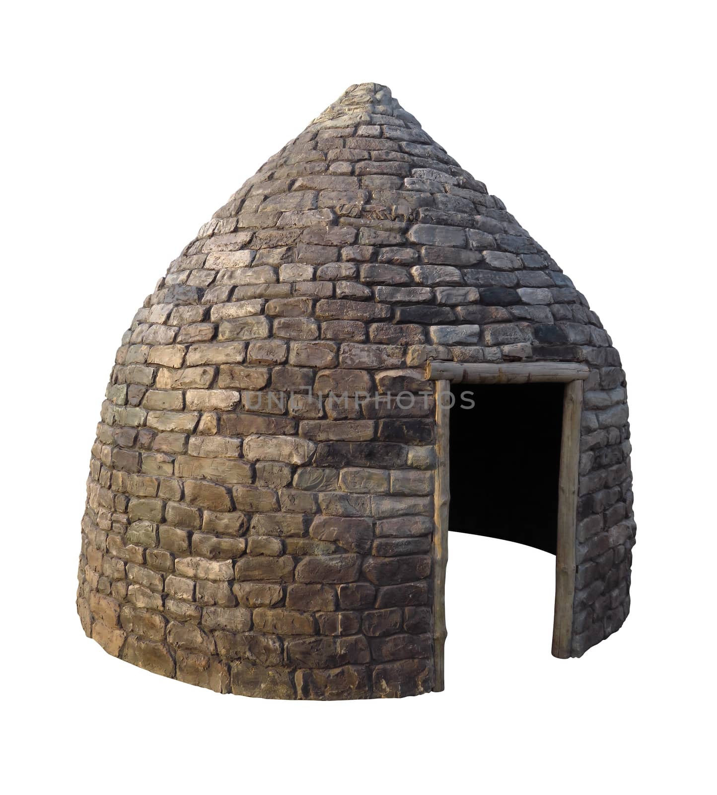 Kazakh stone yurt isolated on white with Clipping Path