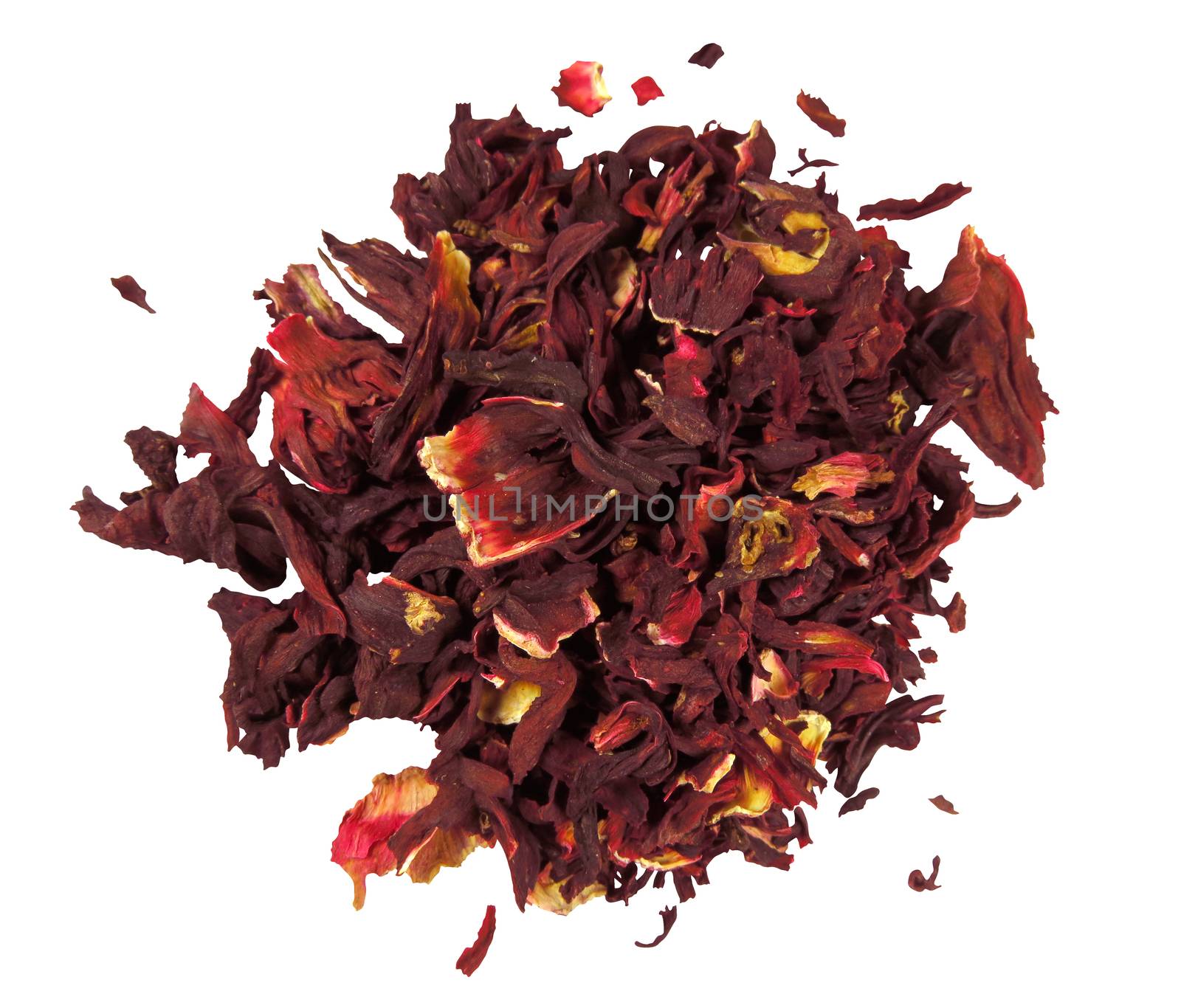 Hibiscus dried leaves isolated on white. Clipping path included.