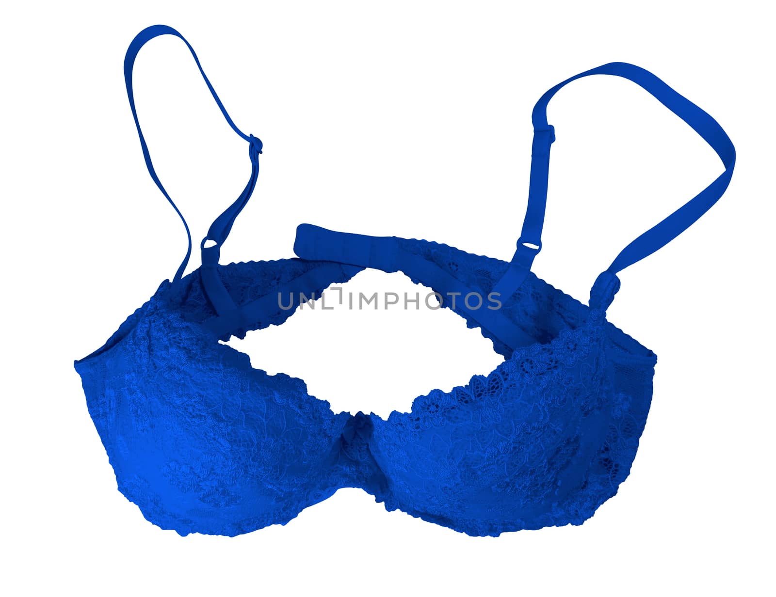 Dark blue lace brassiere isolated on white. Clipping Path included.