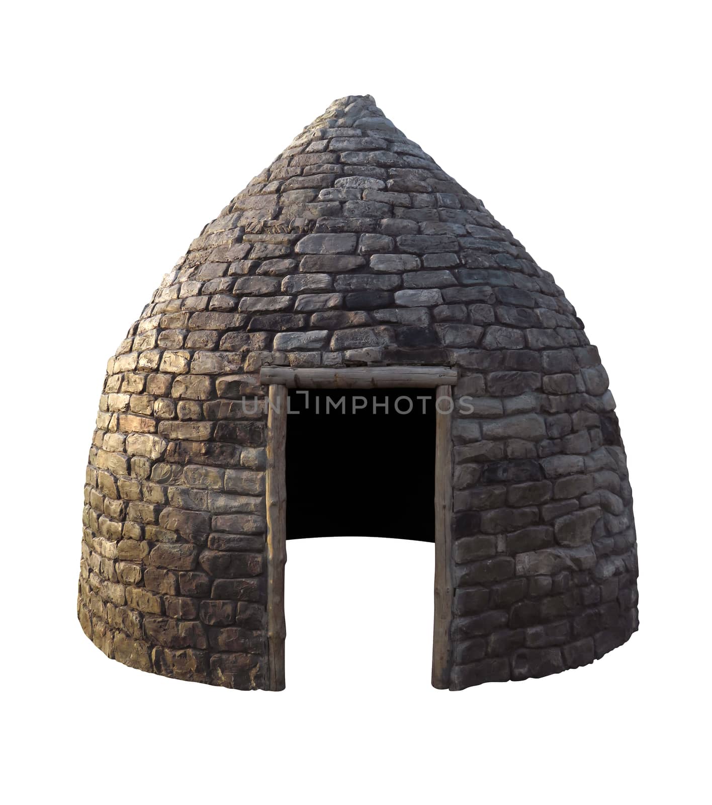 Kazakh stone yurt isolated on white with Clipping Path