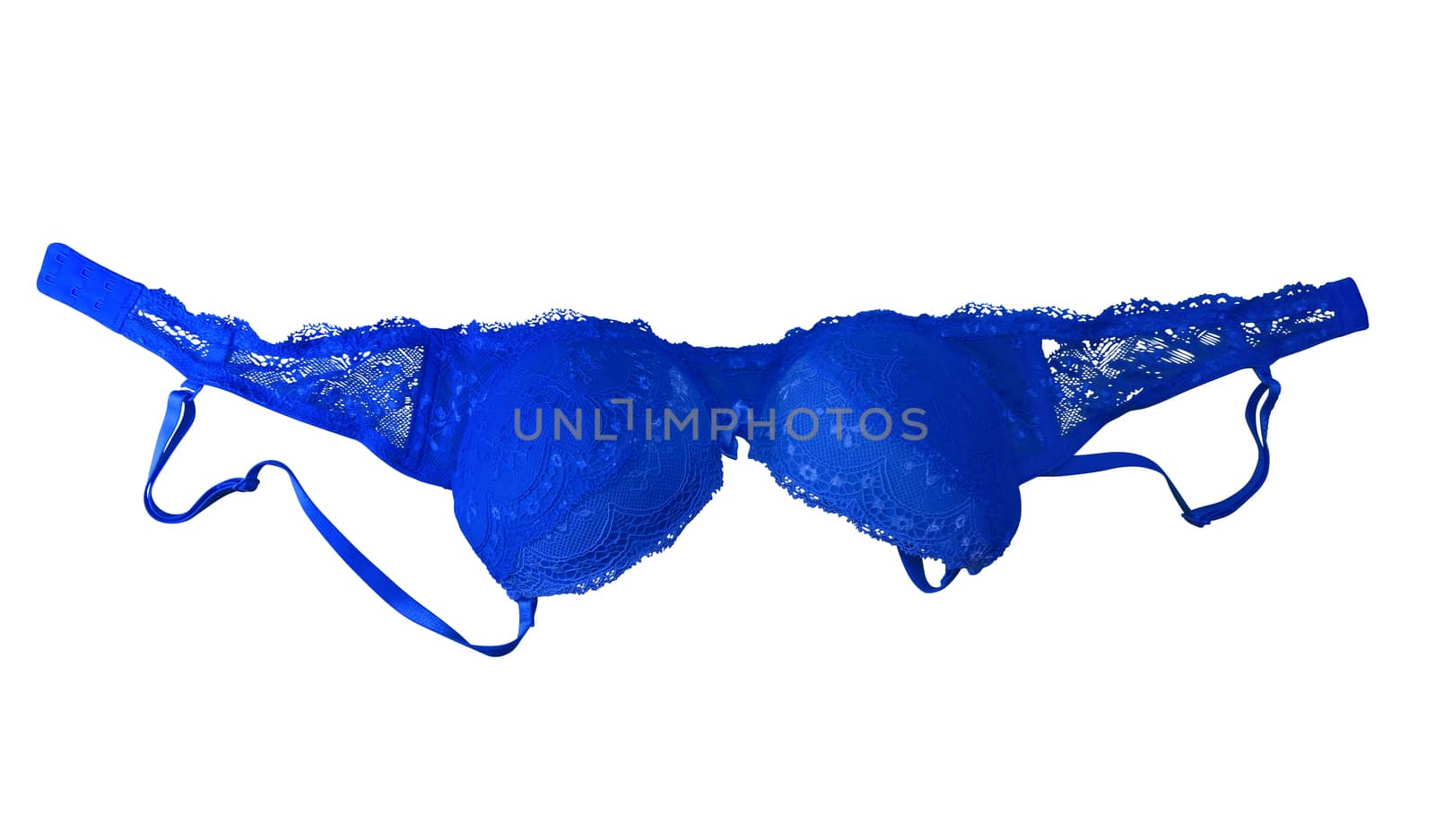 Dark blue lace brassiere isolated on white. Clipping Path included.