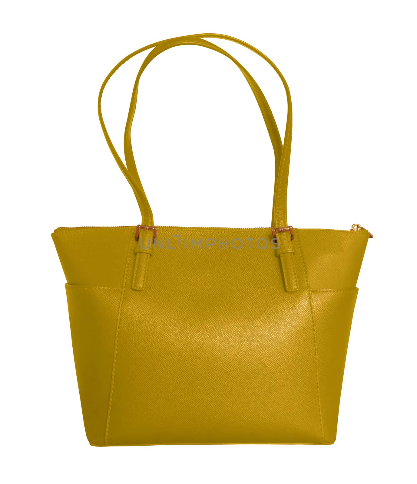 Luxury yellow leather handbag isolated background. Clipping Path included.