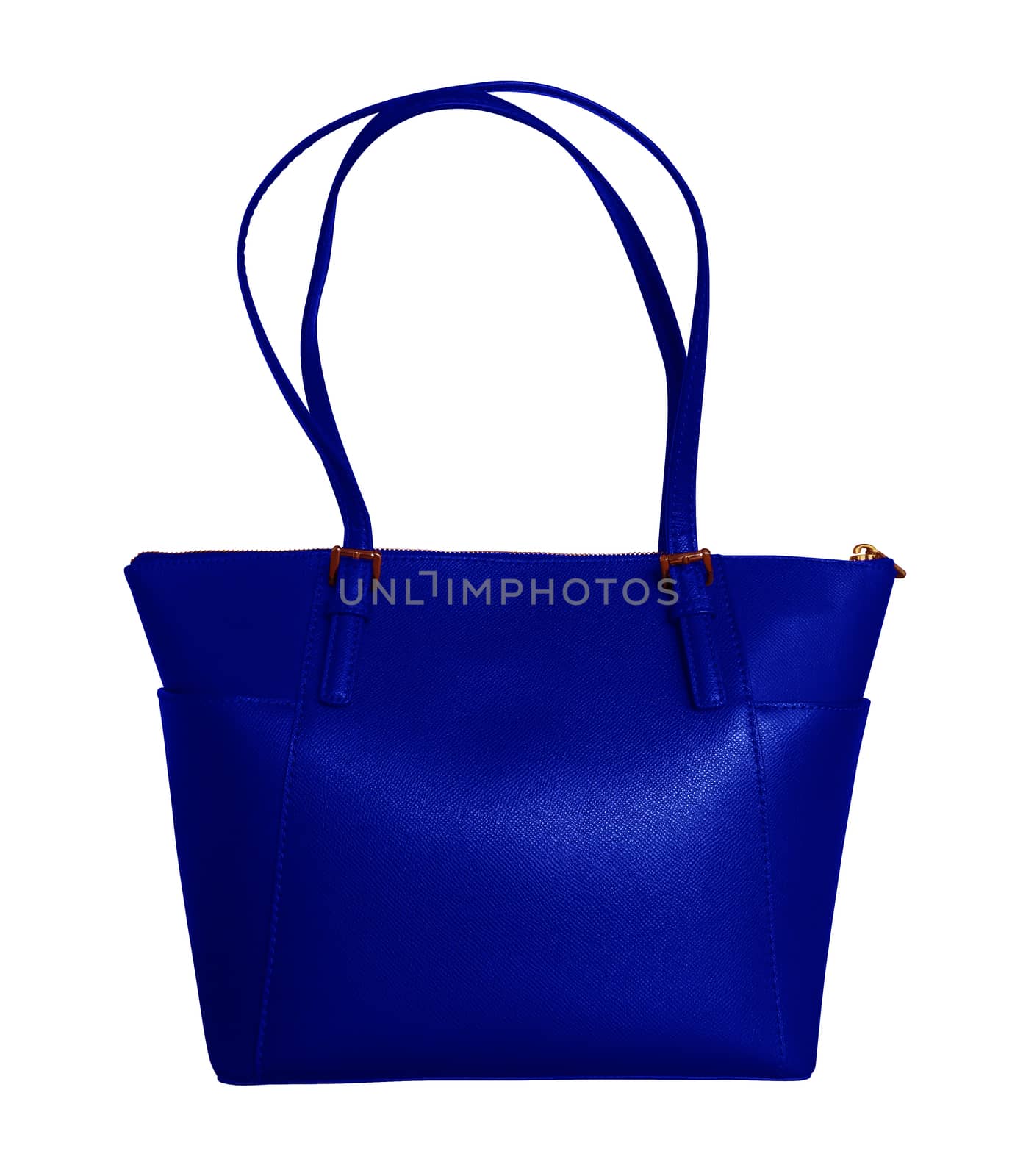 Luxury blue leather handbag isolated background. Clipping Path included.