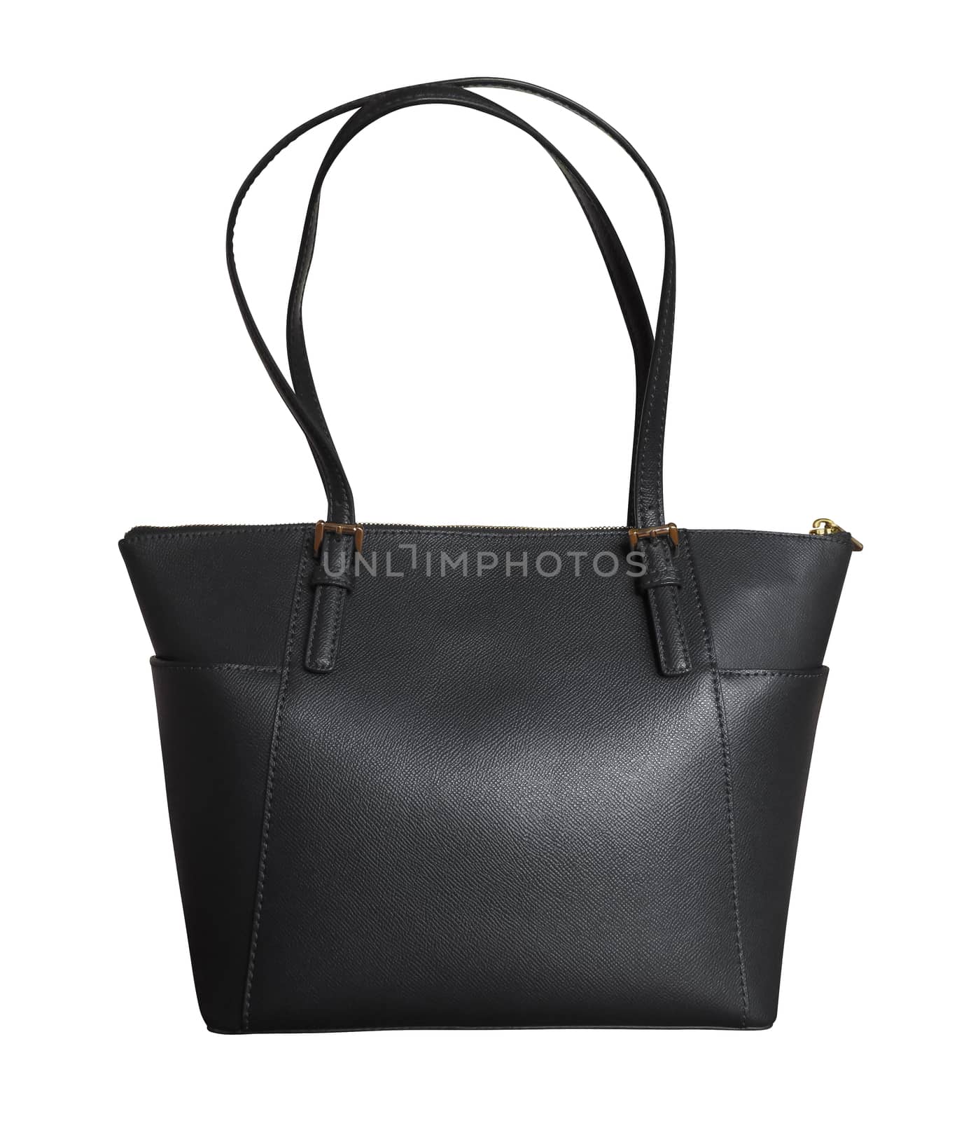 Luxury black leather handbag isolated background. Clipping Path included.
