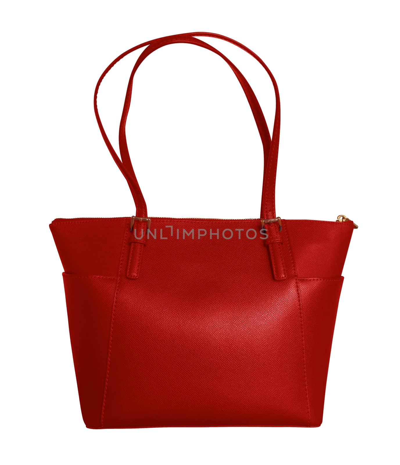 Luxury red leather handbag isolated background. Clipping Path included.