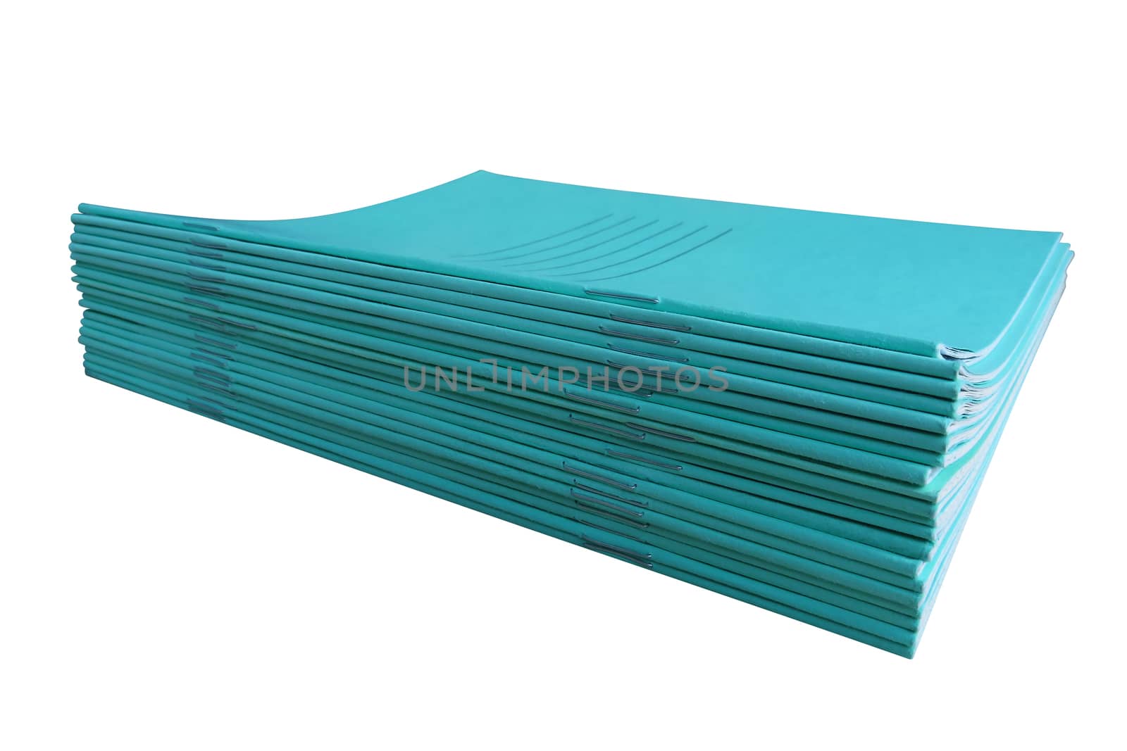 Stack of blue notebooks isolated on a white. Clipping path included.