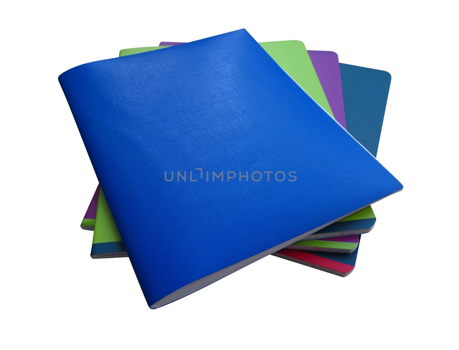 Stack of colorful notebooks isolated on a white. Clipping path included.