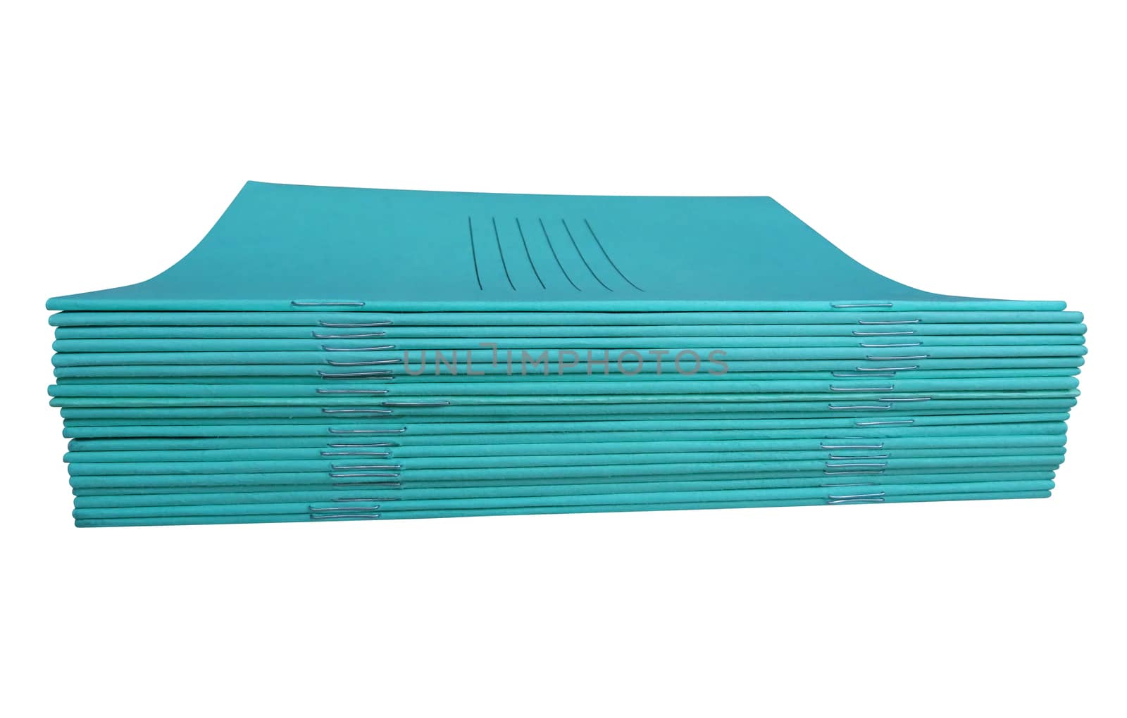Stack of blue notebooks isolated on a white. Clipping path included.