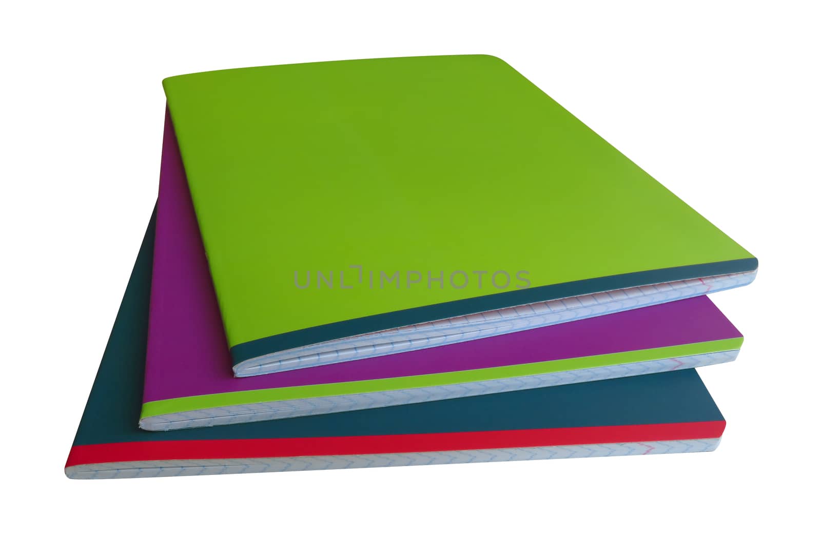 Stack of colorful notebooks isolated on a white. Clipping path included.