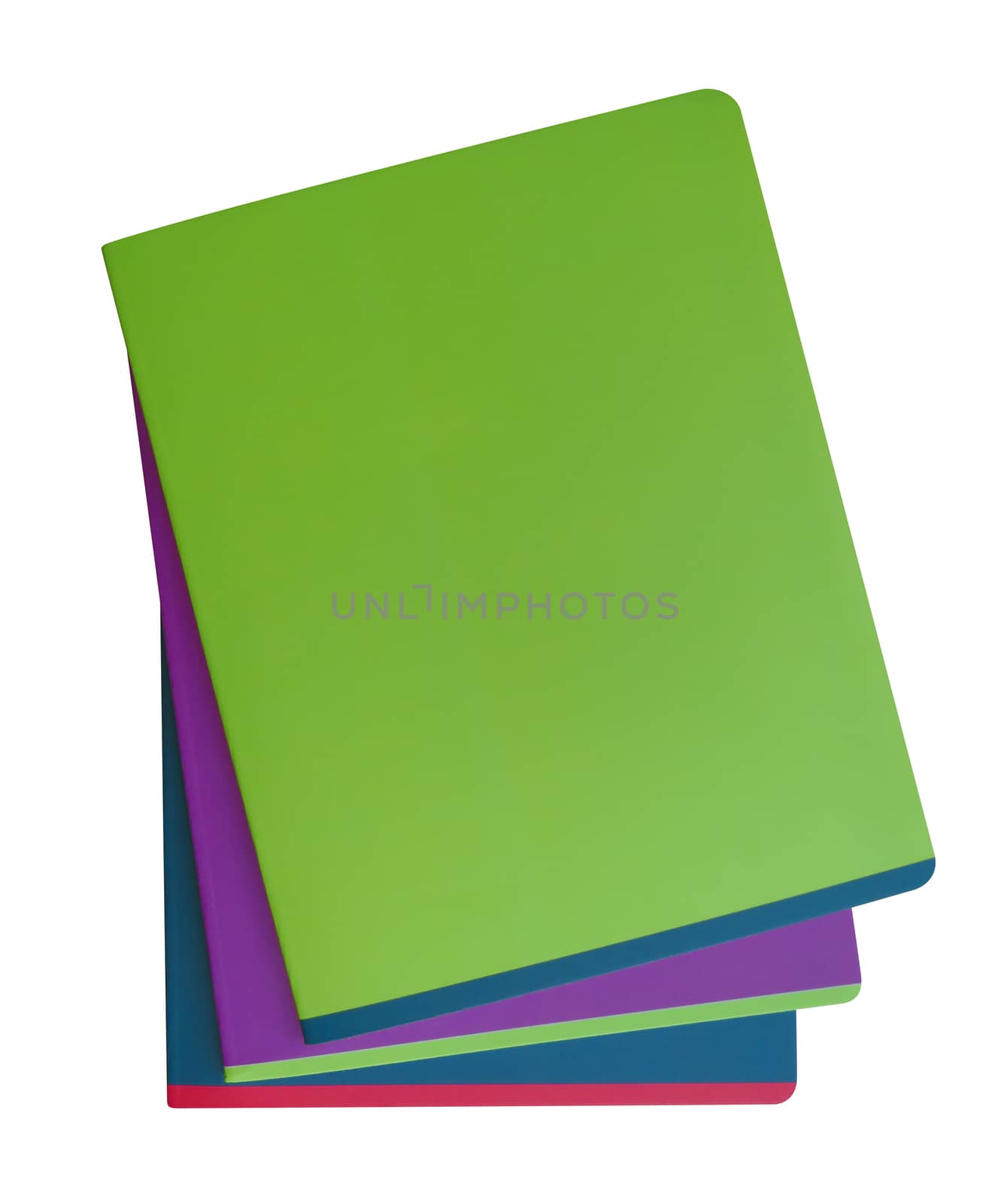 Stack of colorful notebooks isolated on a white. Clipping path included.