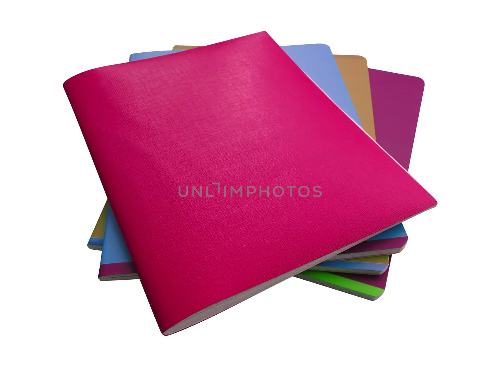Stack of colorful notebooks isolated on a white. Clipping path included.