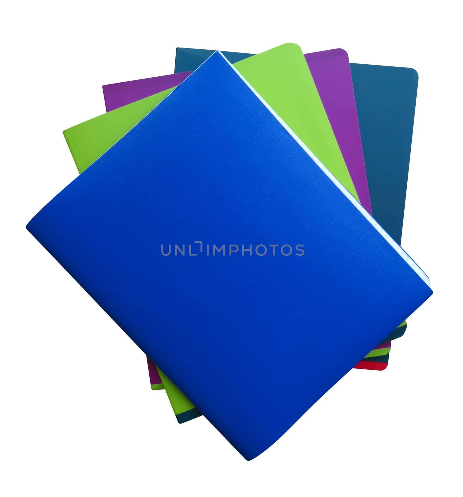Stack of colorful notebooks isolated on a white. Clipping path included.
