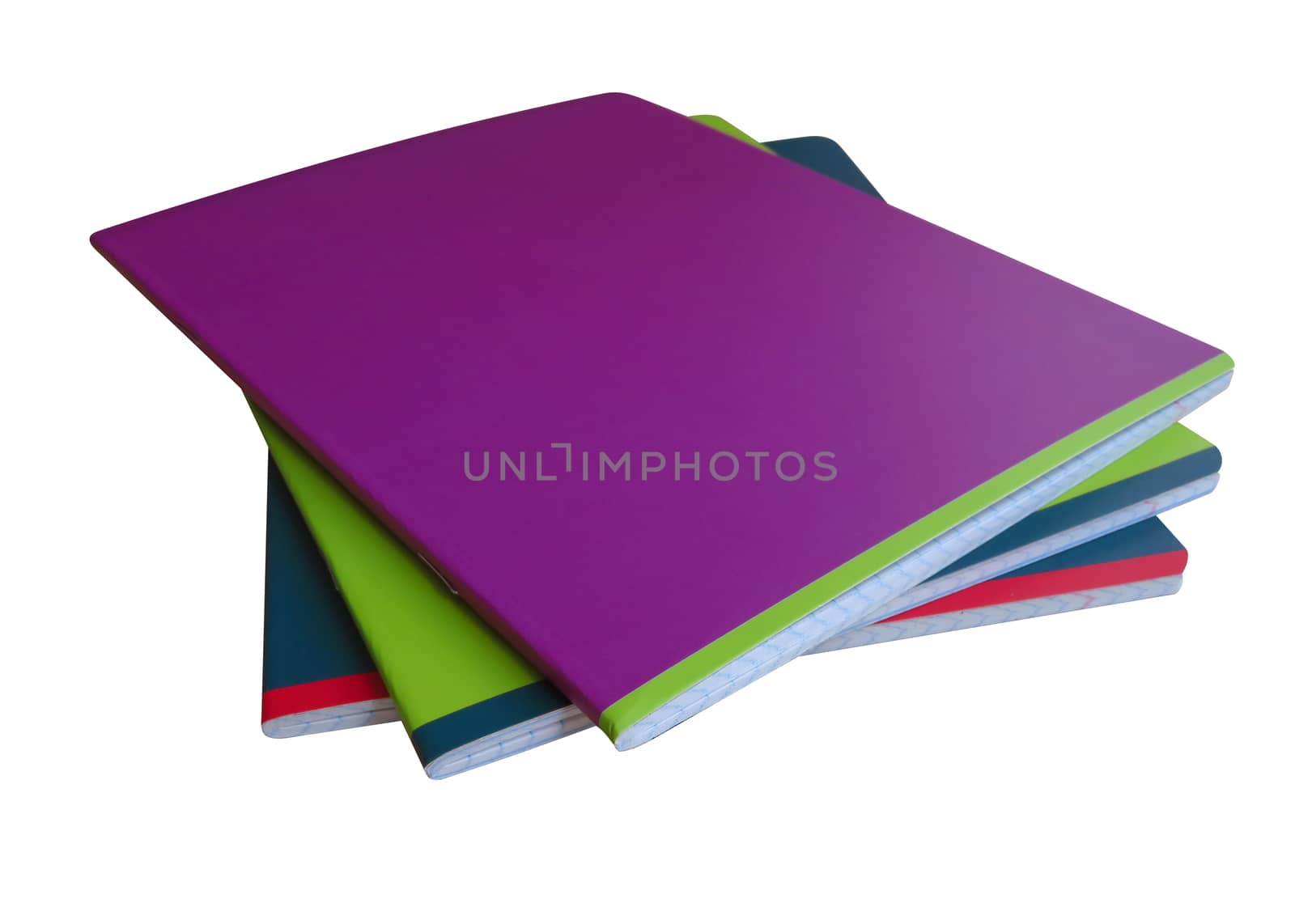 Stack of colorful notebooks isolated on a white. Clipping path included.