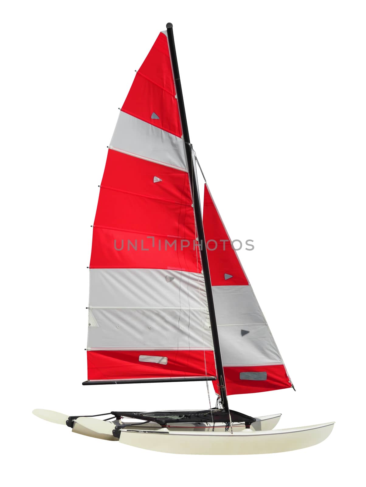 Sailing Catamaran isolated on white background. Photo with clipping path.