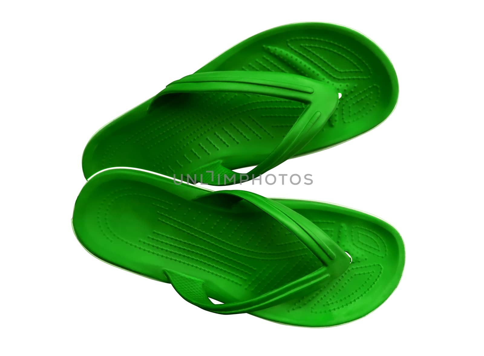 Green rubber slippers isolated on a white. Clipping Path included.