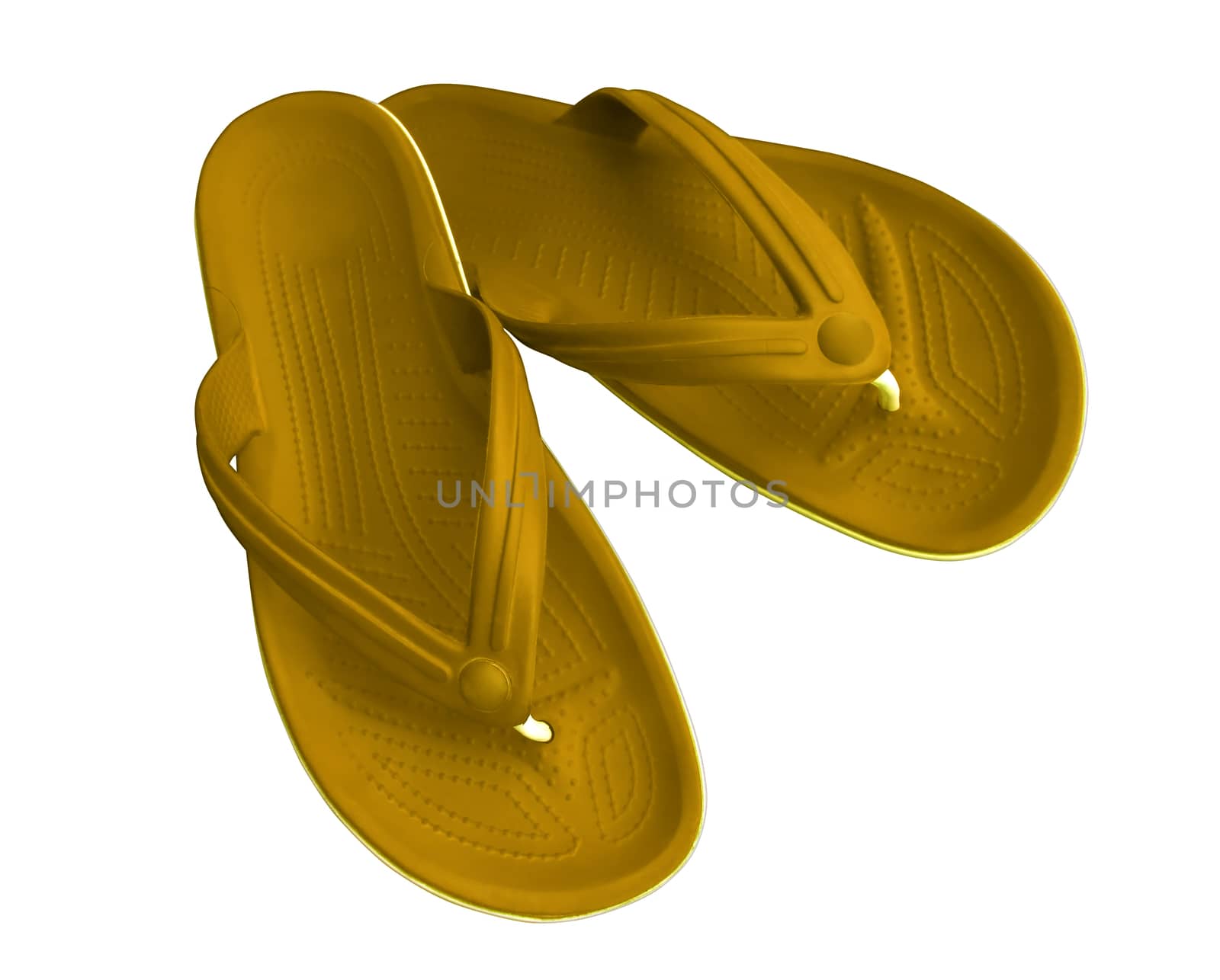 Yellow rubber slippers isolated on a white. Clipping Path included.