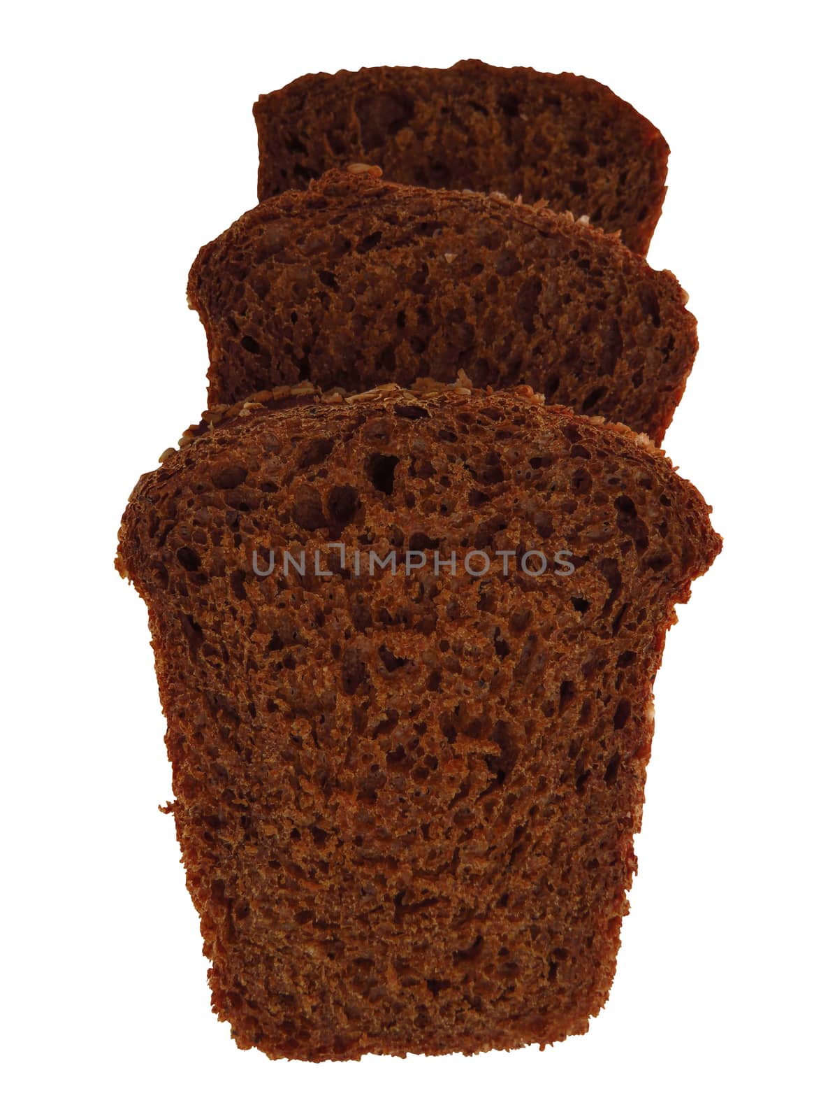 Slices of rye bread with linseeds and sunflower seeds isolated on white. Clipping Path included.