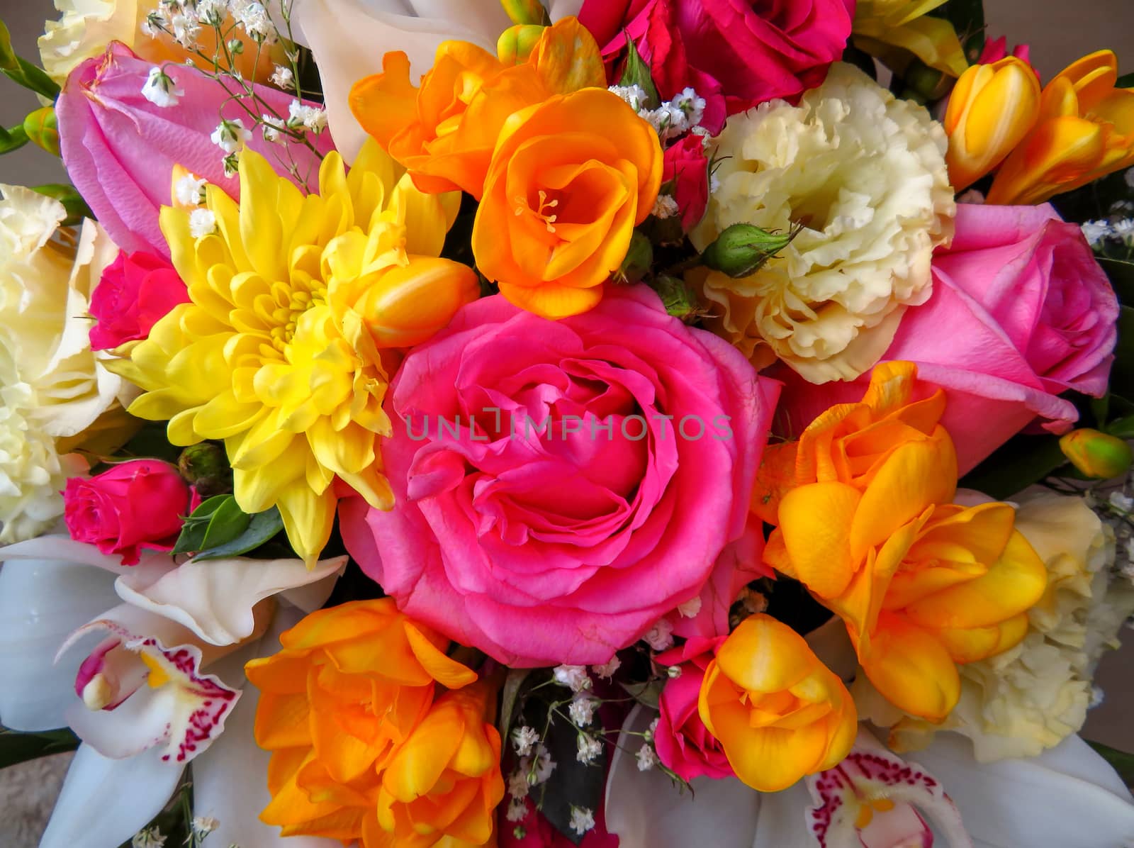 Background of colorful bouquet from different flowers