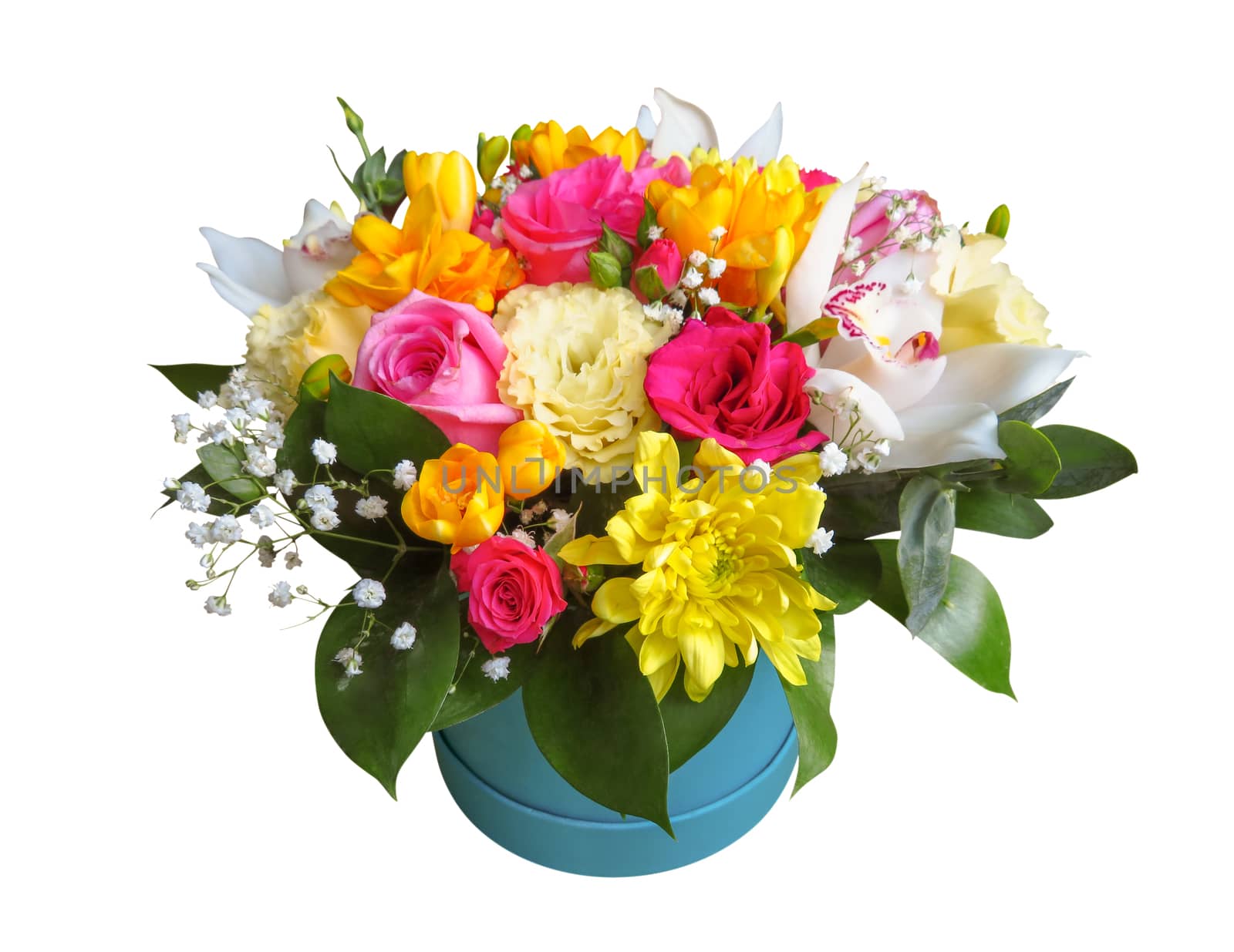 Colorful bouquet of different flowers isolated on white with Clipping Path