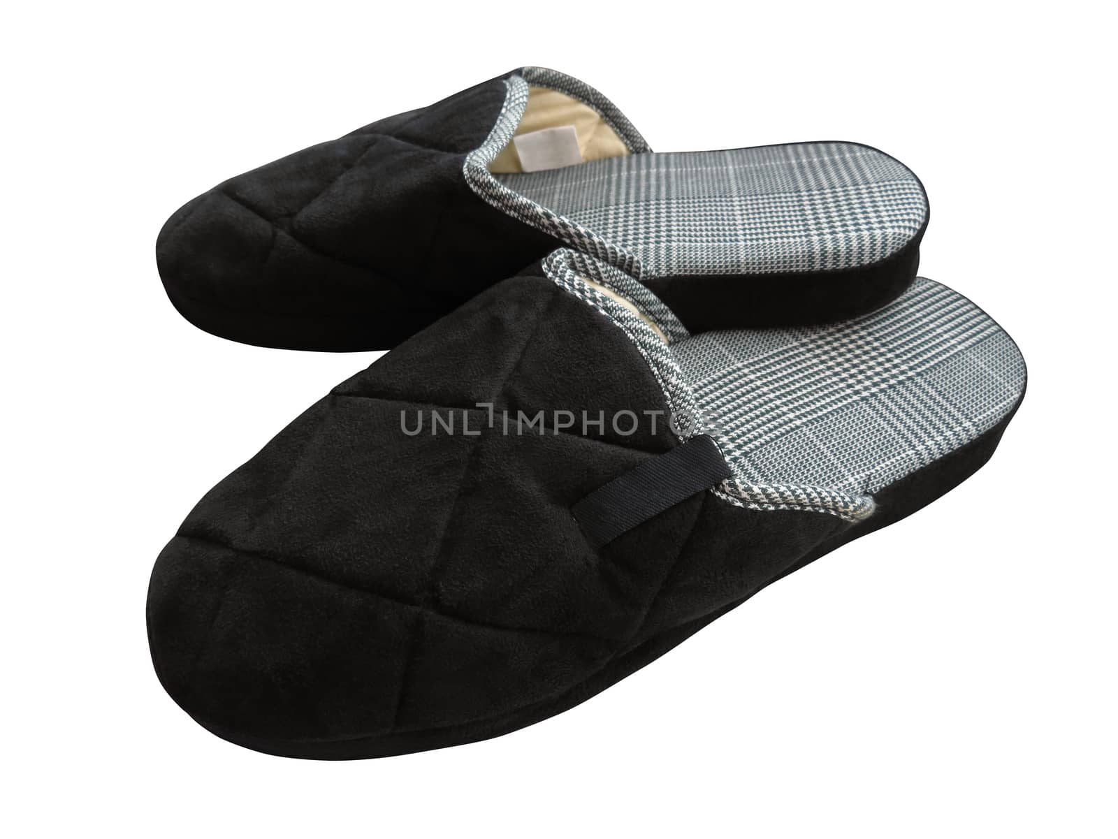 Woolen black slippers isolated on white background. Clipping Path included.