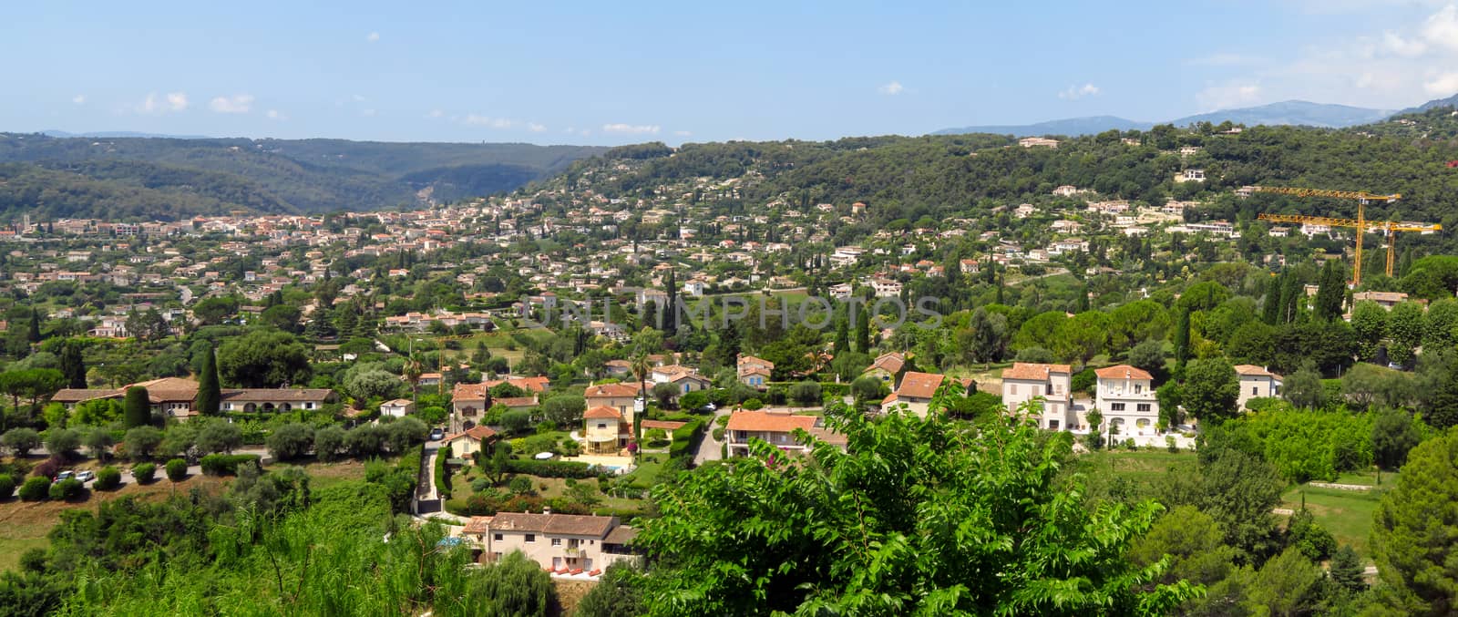 Panoramic landscape near the village Saint-Paul-de-Vence, Provence, South France.