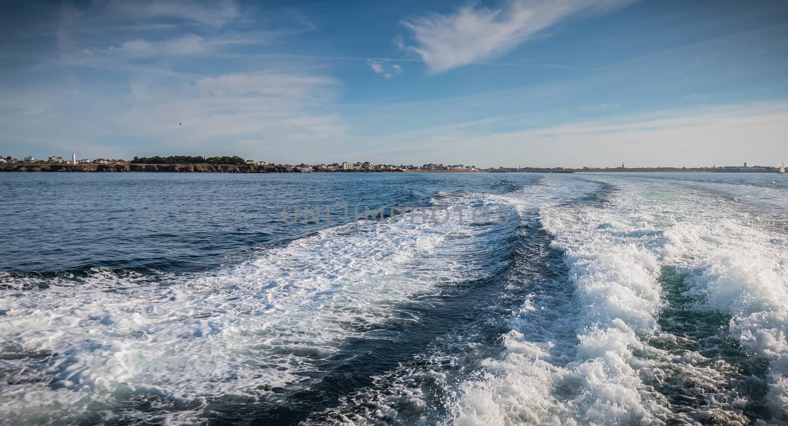 view of water jet seen behind the speed boat