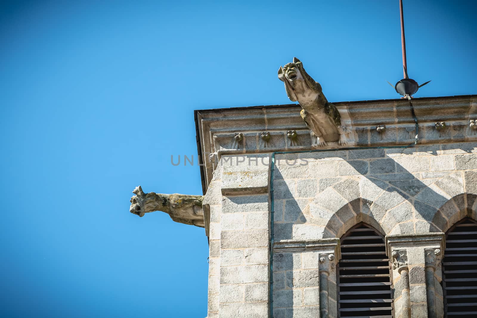 detail of the bell tower of the Saint Jean-Baptiste church in Montaigu, France