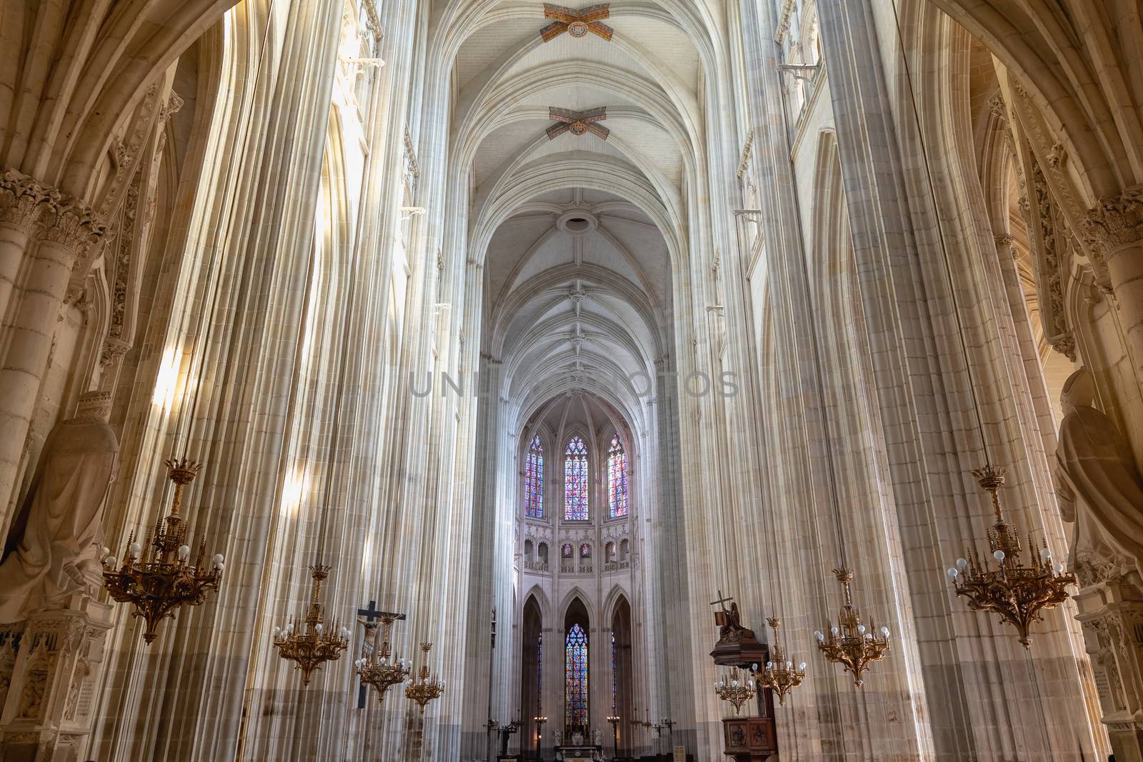 Nantes, France - September 29, 2018: Architecture detail of the interior of Saint Pierre Cathedral in Nantes on a summer day