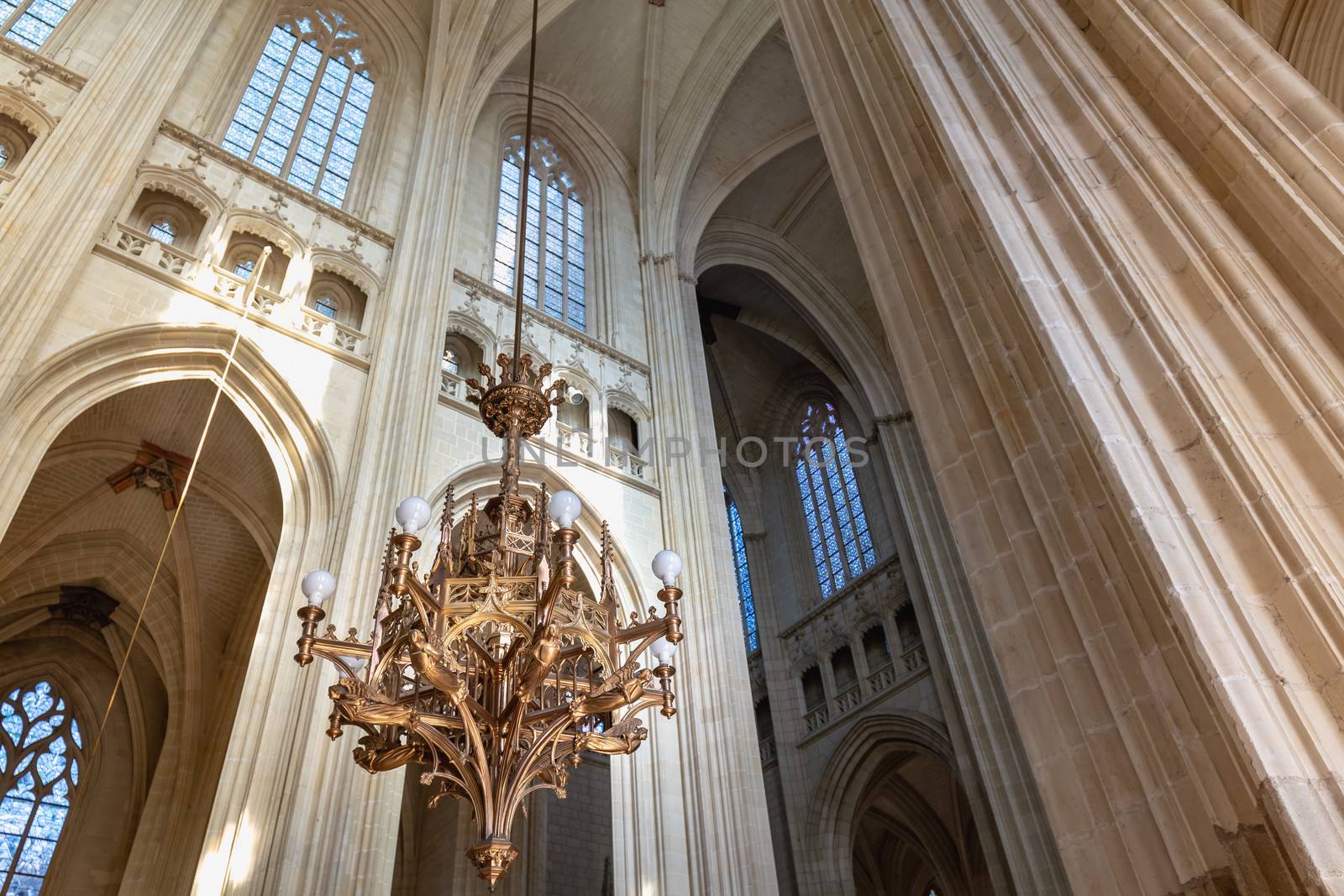 Nantes, France - September 29, 2018: Architecture detail of the interior of Saint Pierre Cathedral in Nantes on a summer day