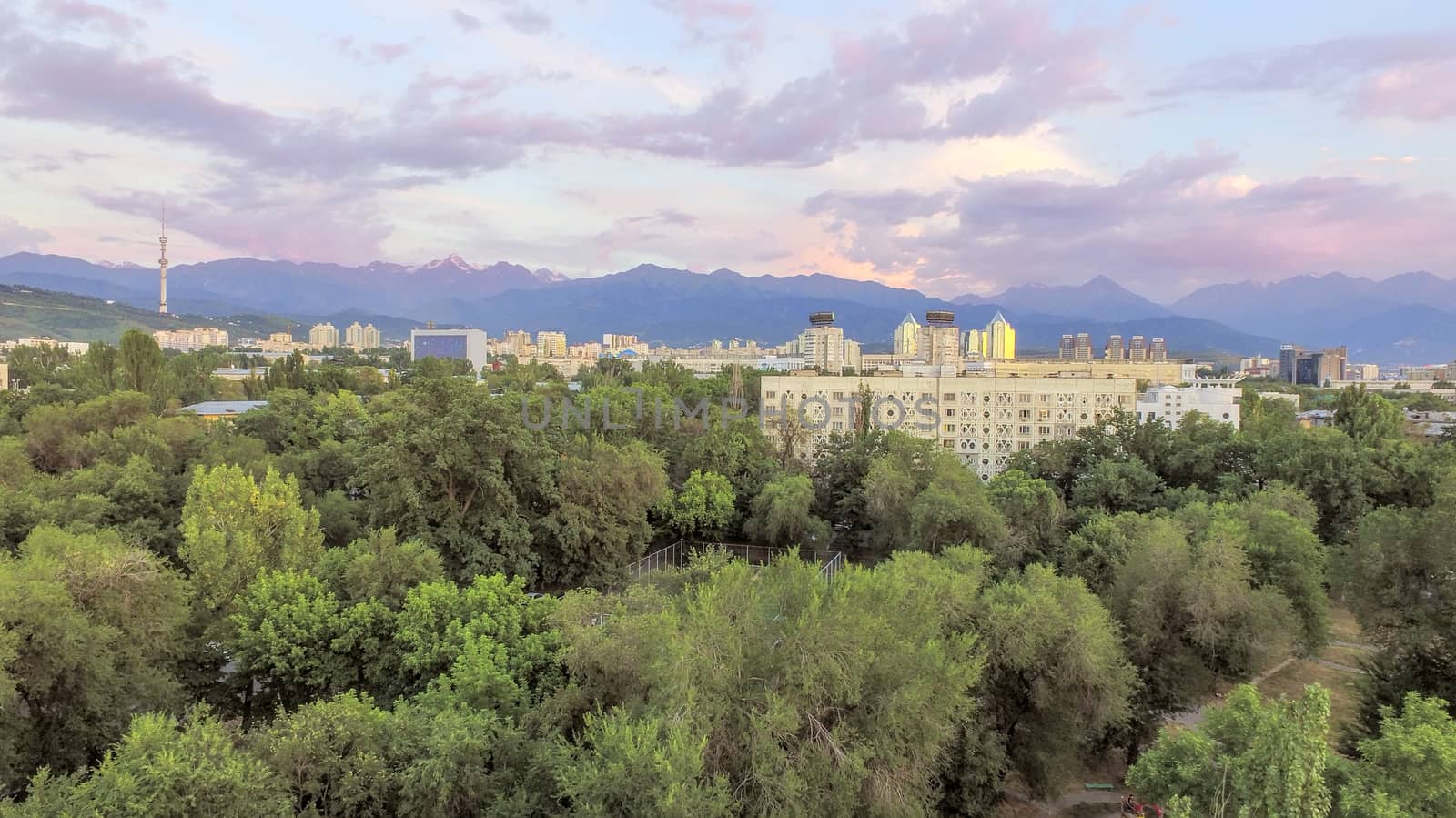 Panoramic aerial view of Almaty city, Kazakhstan.