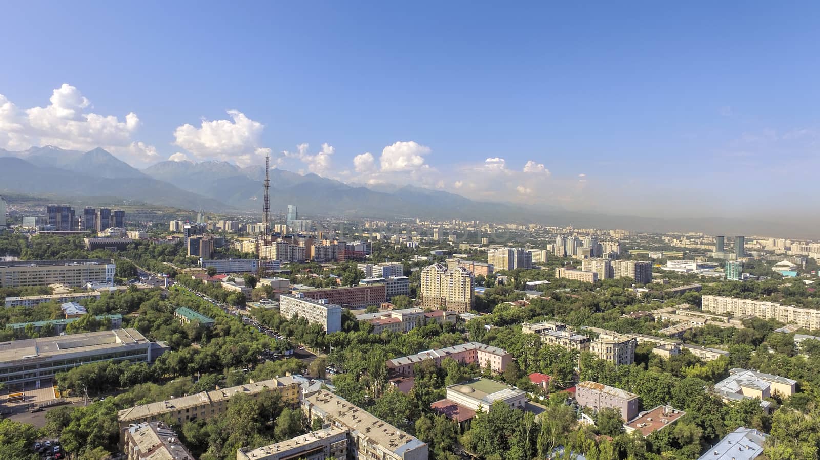 Panoramic aerial view of Almaty city, Kazakhstan.