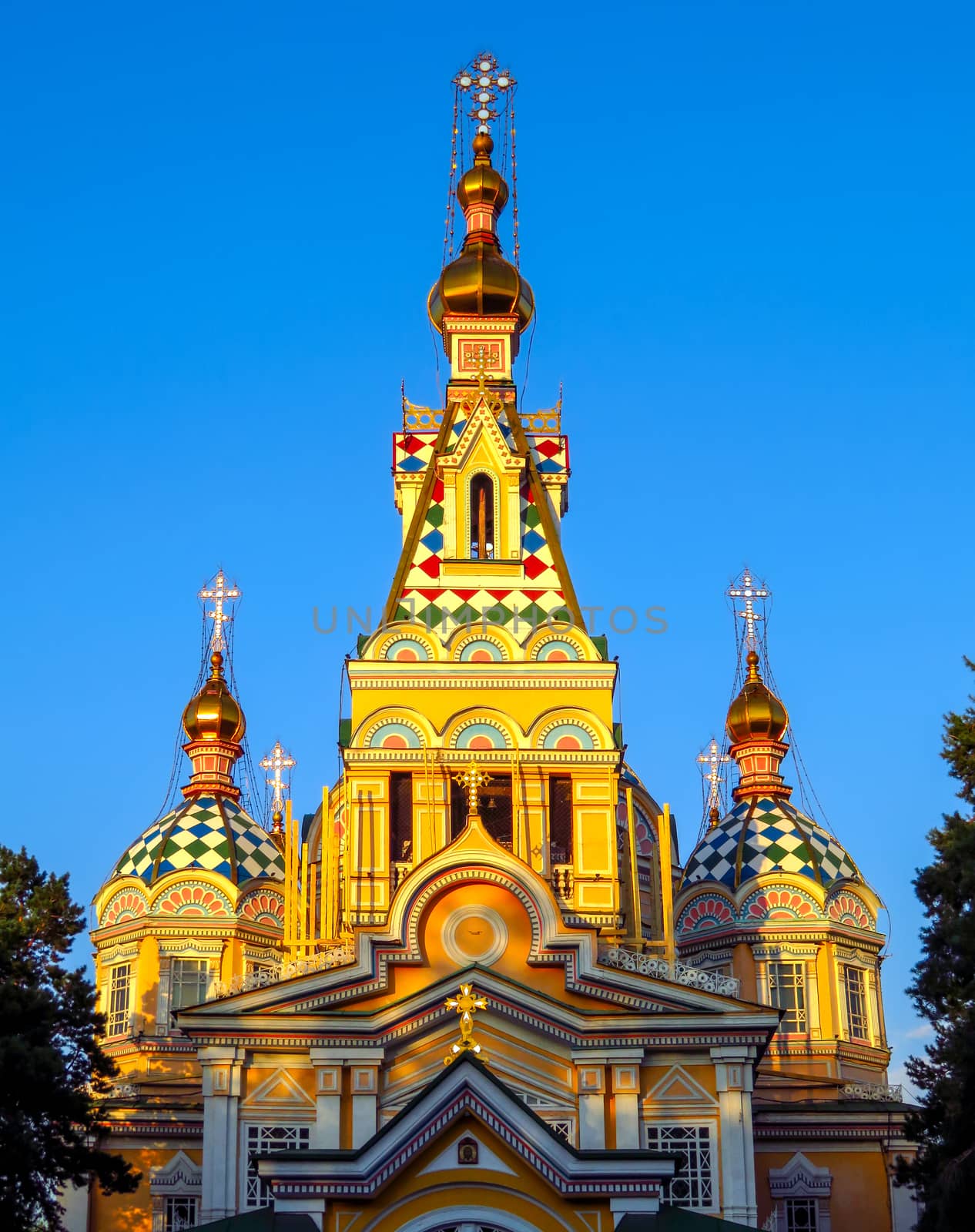 Ascension Cathedral (Zenkov Cathedral) in Almaty, Kazakhstan. Cathedral was completed in 1907, is the second tallest wooden building in the world.