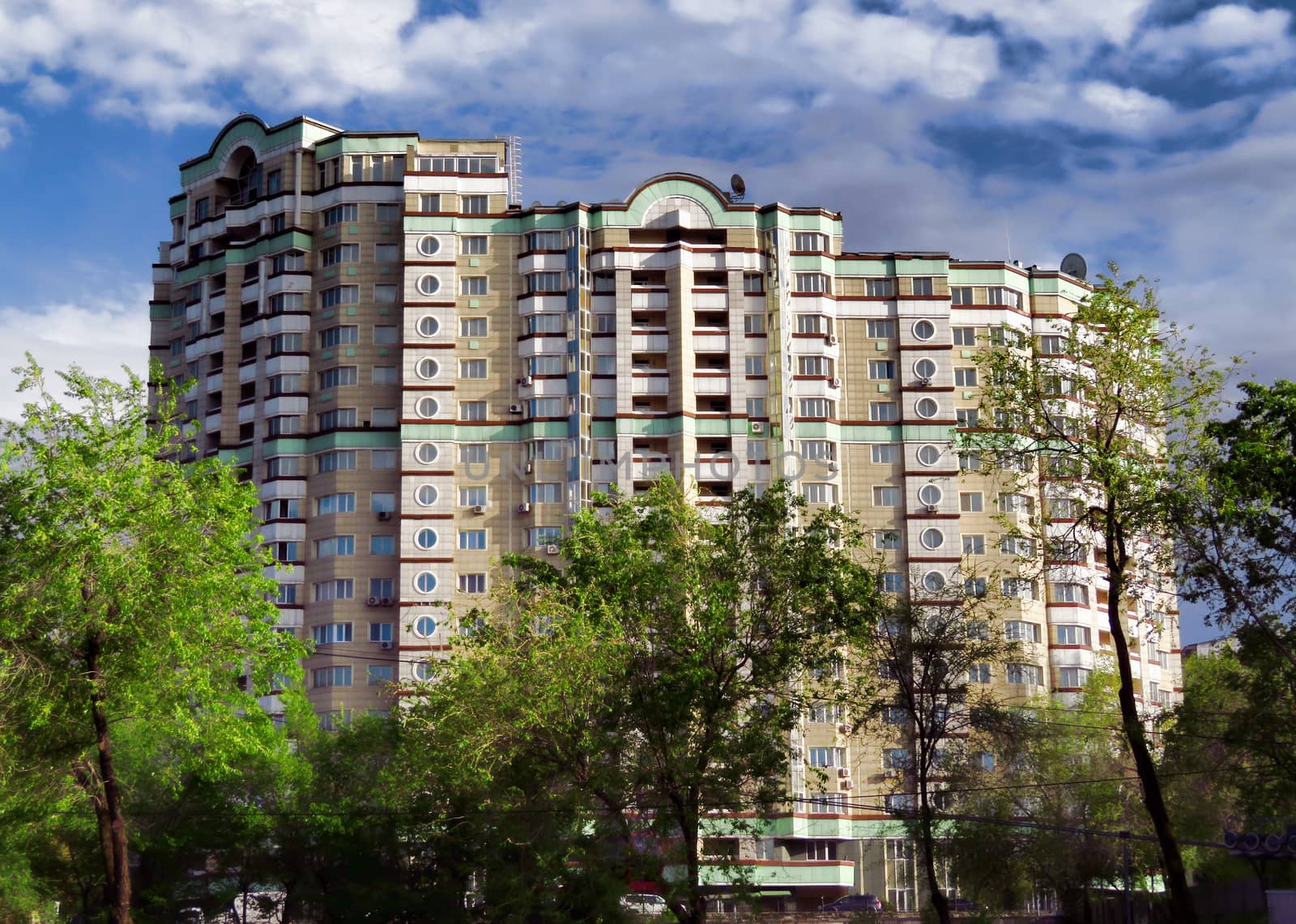 ALMATY, KAZAKHSTAN - MAY 7, 2017: Modern architecture in the historic centre of Almaty.

Almaty, Kazakhstan - May 7, 2017: Modern architecture in the historic centre of Almaty.