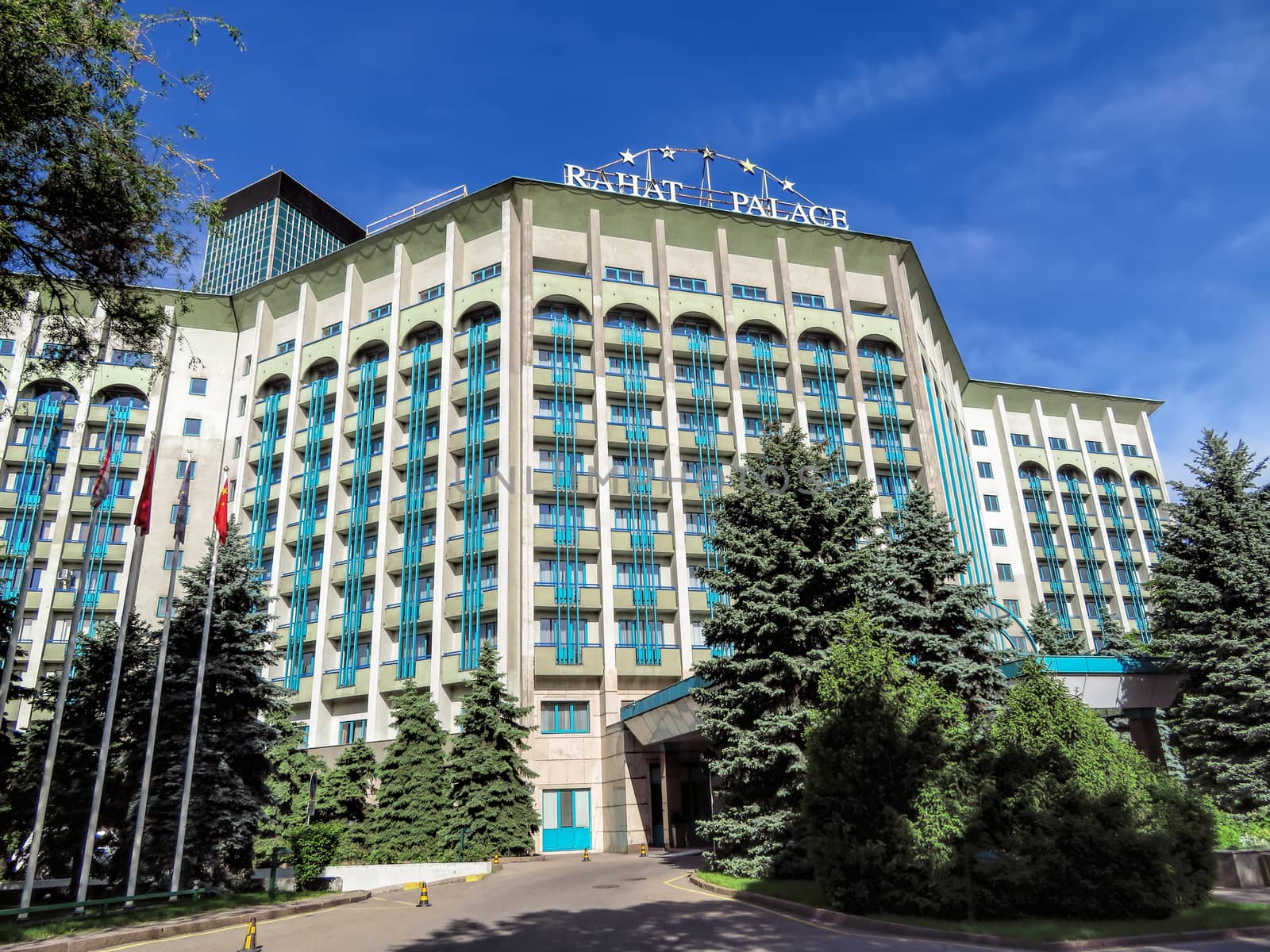 ALMATY, KAZAKHSTAN - MAY 21, 2017: The Rahat Palace Hotel is located at the intersection of Satpayev and Baizakov streets in Almaty, Kazakhstan

Almaty, Kazakhstan - May 21, 2017: The Rahat Palace Hotel is located at the intersection of Satpayev and Baizakov streets in Almaty, Kazakhstan
