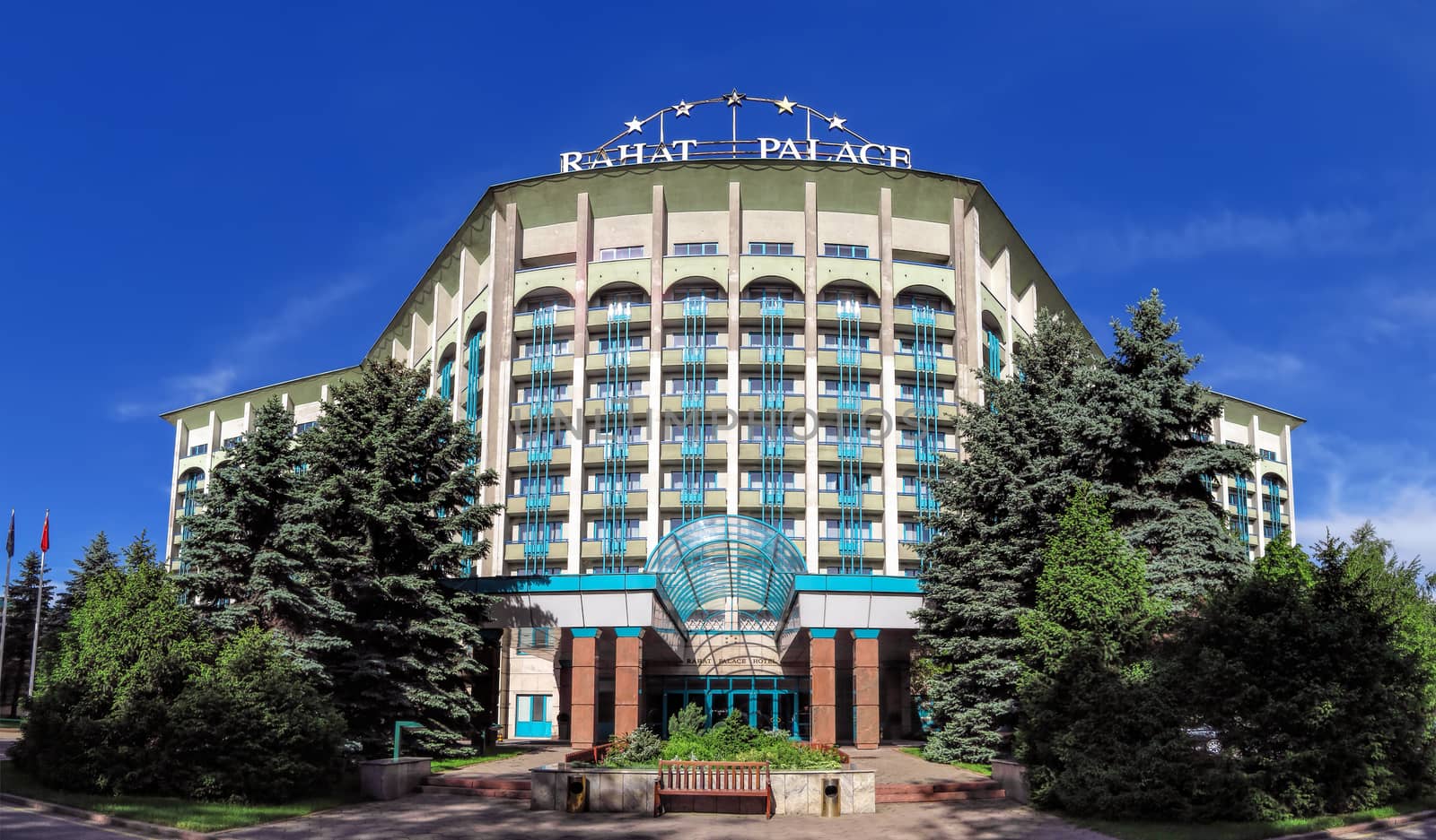 ALMATY, KAZAKHSTAN - MAY 21, 2017: The Rahat Palace Hotel is located at the intersection of Satpayev and Baizakov streets in Almaty, Kazakhstan

Almaty, Kazakhstan - May 21, 2017: The Rahat Palace Hotel is located at the intersection of Satpayev and Baizakov streets in Almaty, Kazakhstan