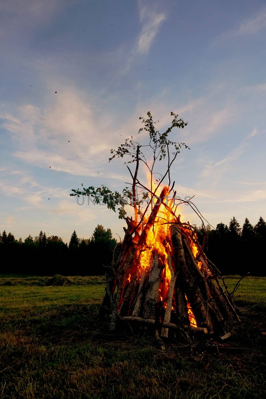 Large fire in the celebration of midsummer holidays night (Ligo) in Latvia