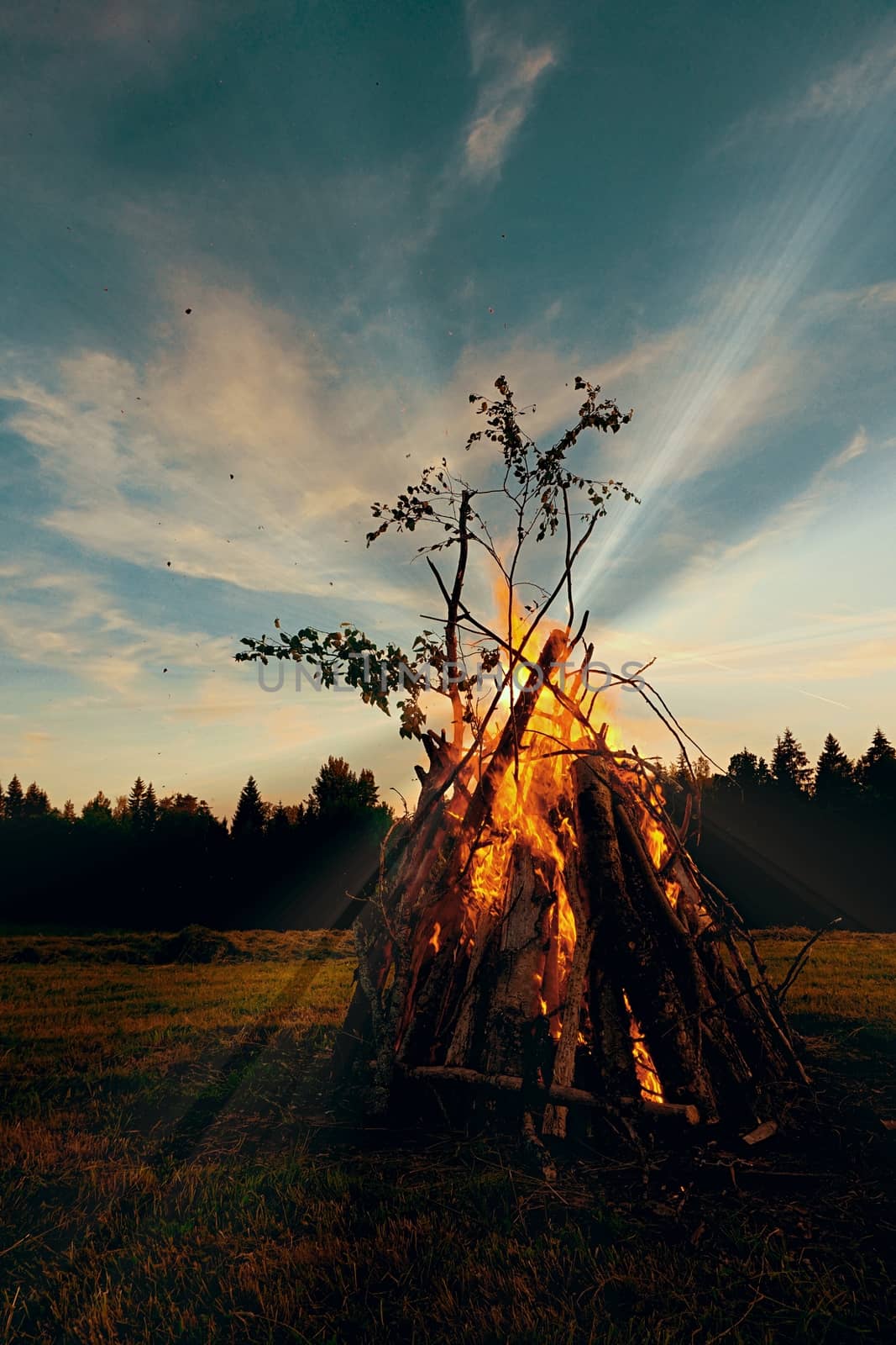 Large fire in the celebration of midsummer holidays night (Ligo) in Latvia