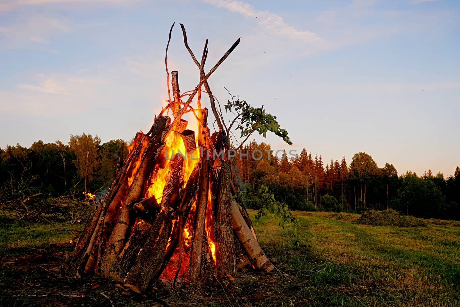 Large fire in the celebration of midsummer holidays night (Ligo) in Latvia