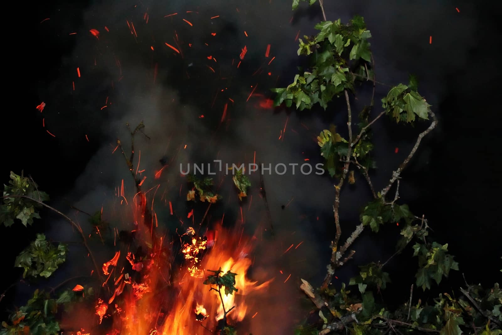 Large fire in the celebration of midsummer holidays night (Ligo) in Latvia