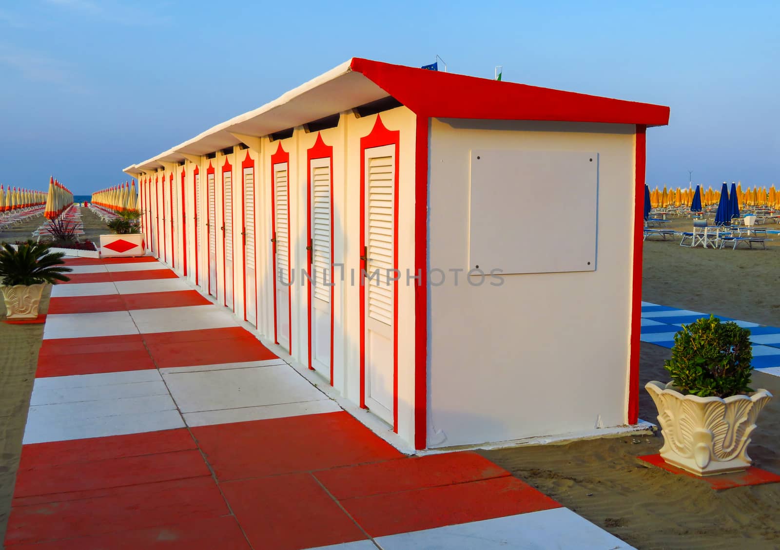 Beach cabins in Rimini, Emilia-Romagna, Italy