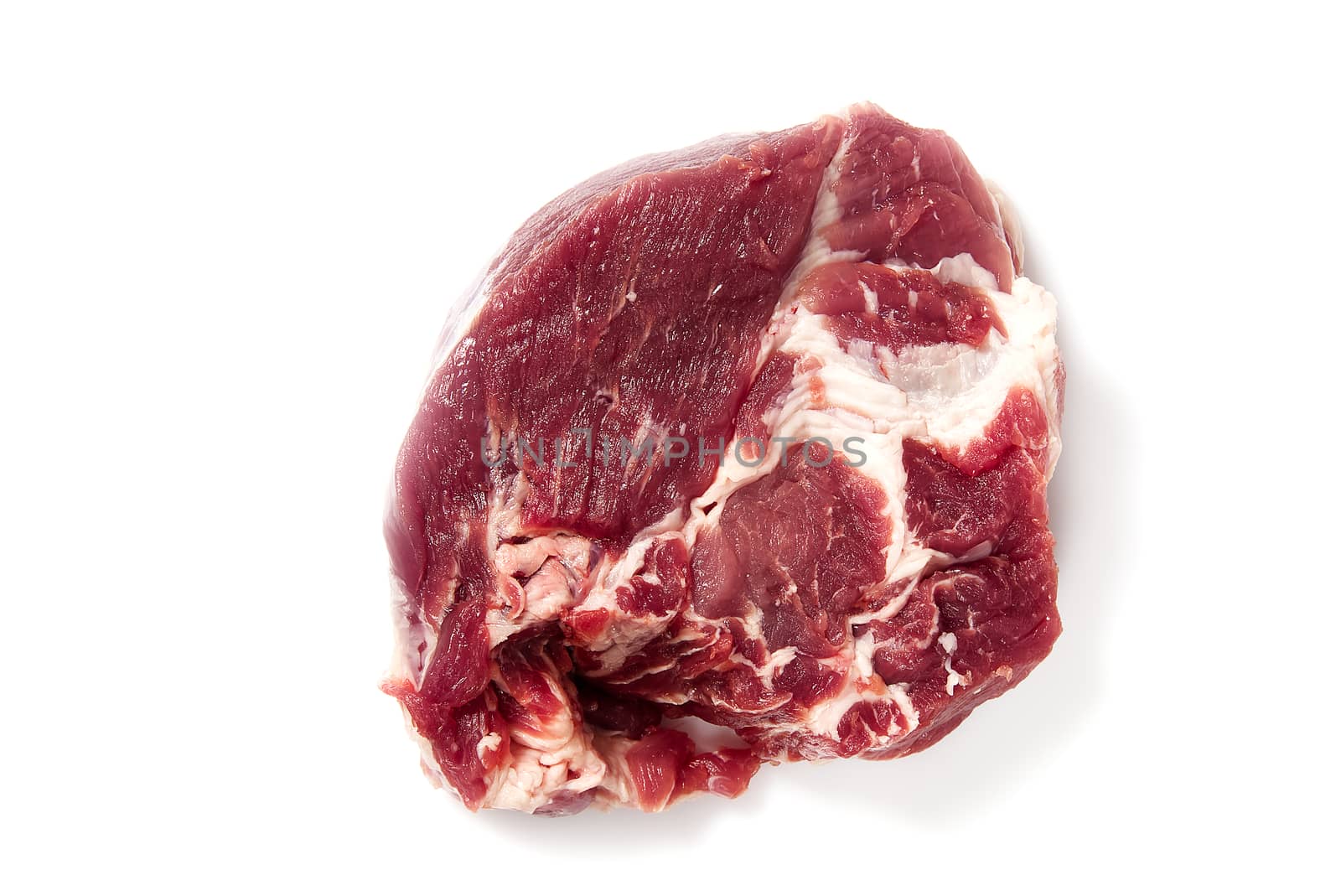 single fresh raw pork steak on white background. by PhotoTime