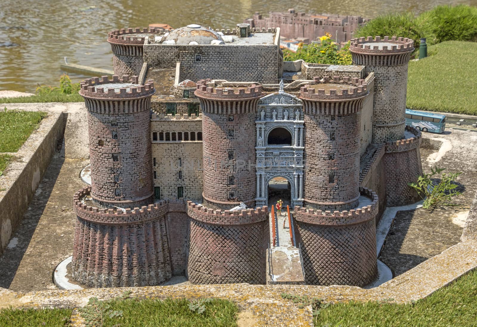 Rimini, Italy - June 13, 2017: Castle Nuovo in Naples in the theme park "Italy in miniature" (Italia in miniature).