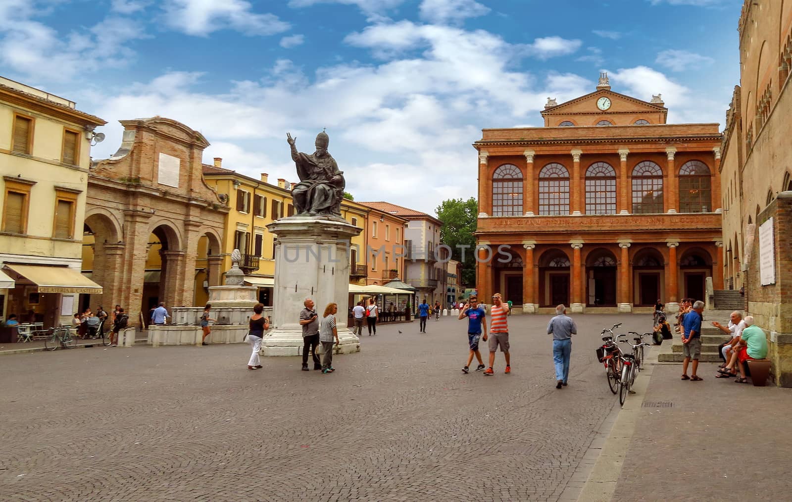 Rimini, Italy - June 14, 2017: Piazza Cavour Square. The city square is the political and economic center since the beginning of the thirteenth century.