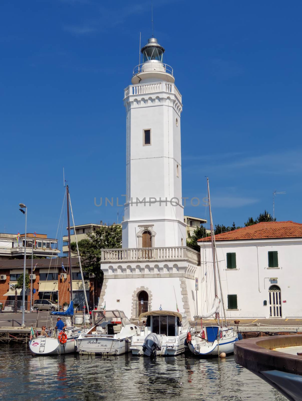 Rimini, Italy - June 21, 2017: Ancient eighteenth century lighthouse in Rimini, Italy