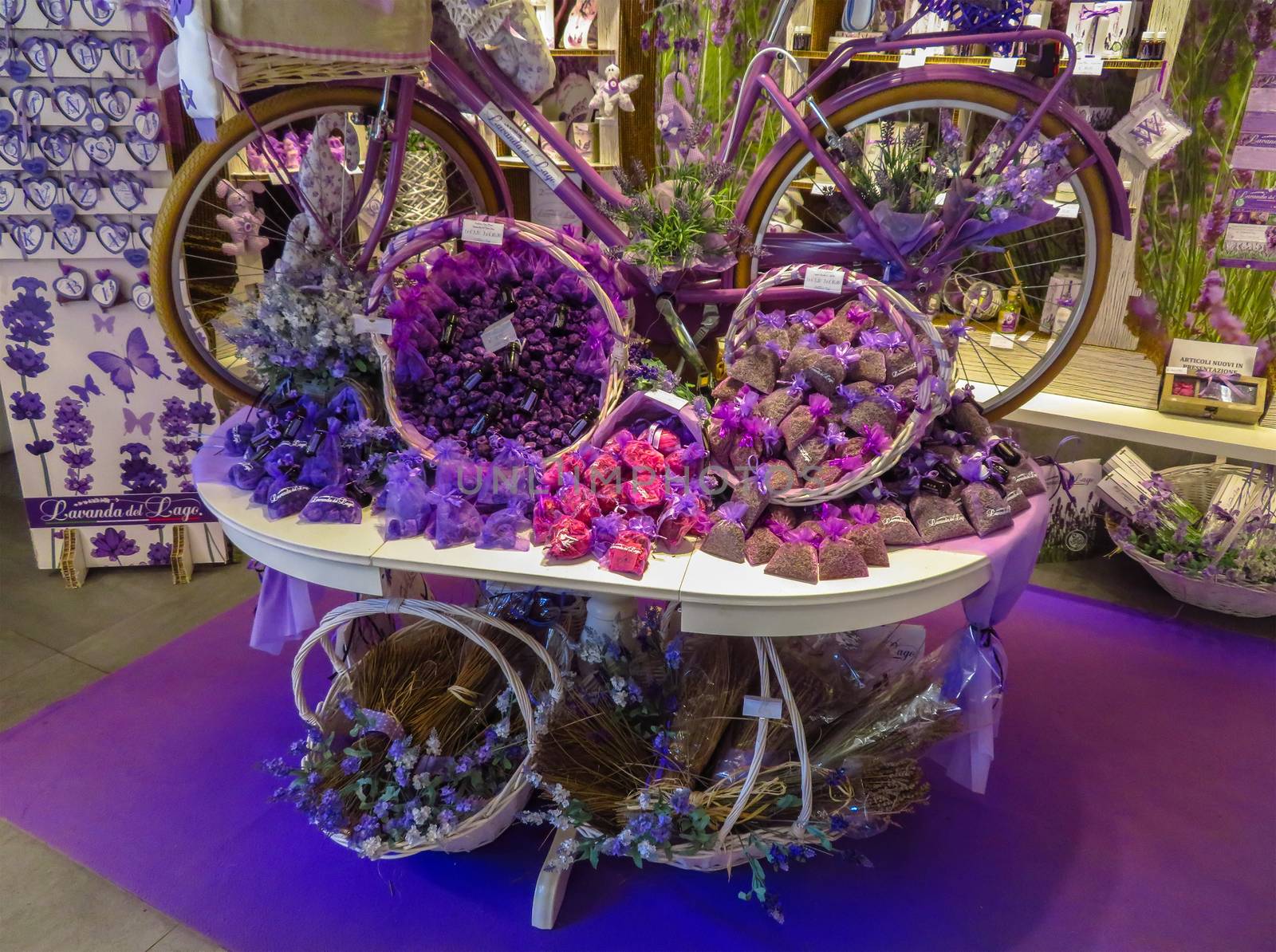 Venice, Italy - June 20, 2017: Lavender souvenirs in a specialized store in Venice, Italy.