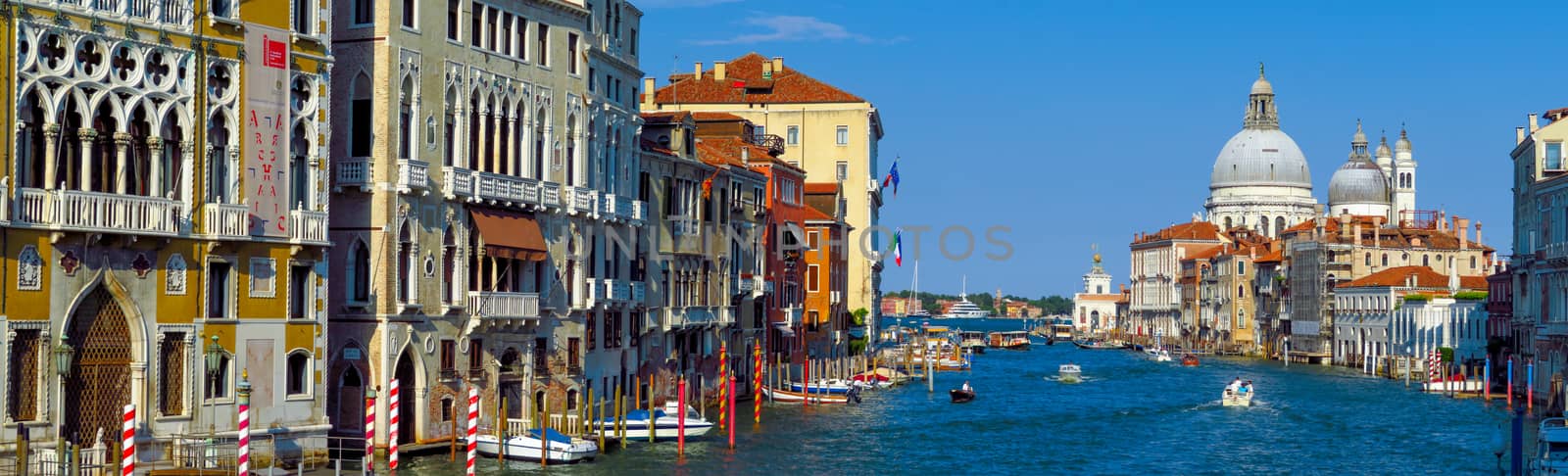 Venice, Italy - June 20, 2017: Panoramic view to old cathedral of Santa Maria della Salute in Venice, Italy.